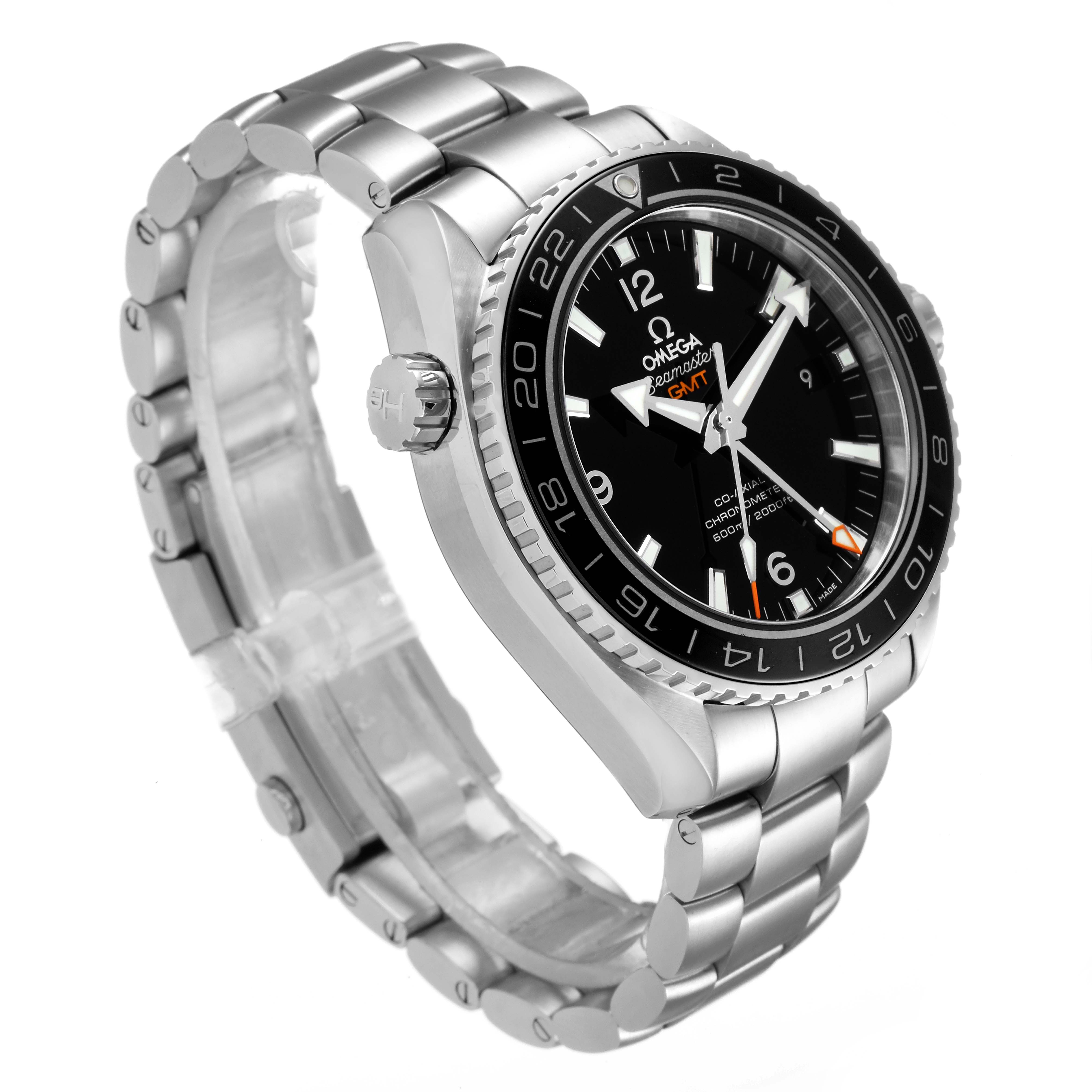 The image shows an angled view of the Omega Seamaster 232.30.44.22.01.001 Men's Steel and Gold (two tone) Black Dial 232.30.44.22.01.001 Men's Steel and Gold (two tone) Black Dial watch, displaying its face, bezel, crown, and stainless steel bracelet.