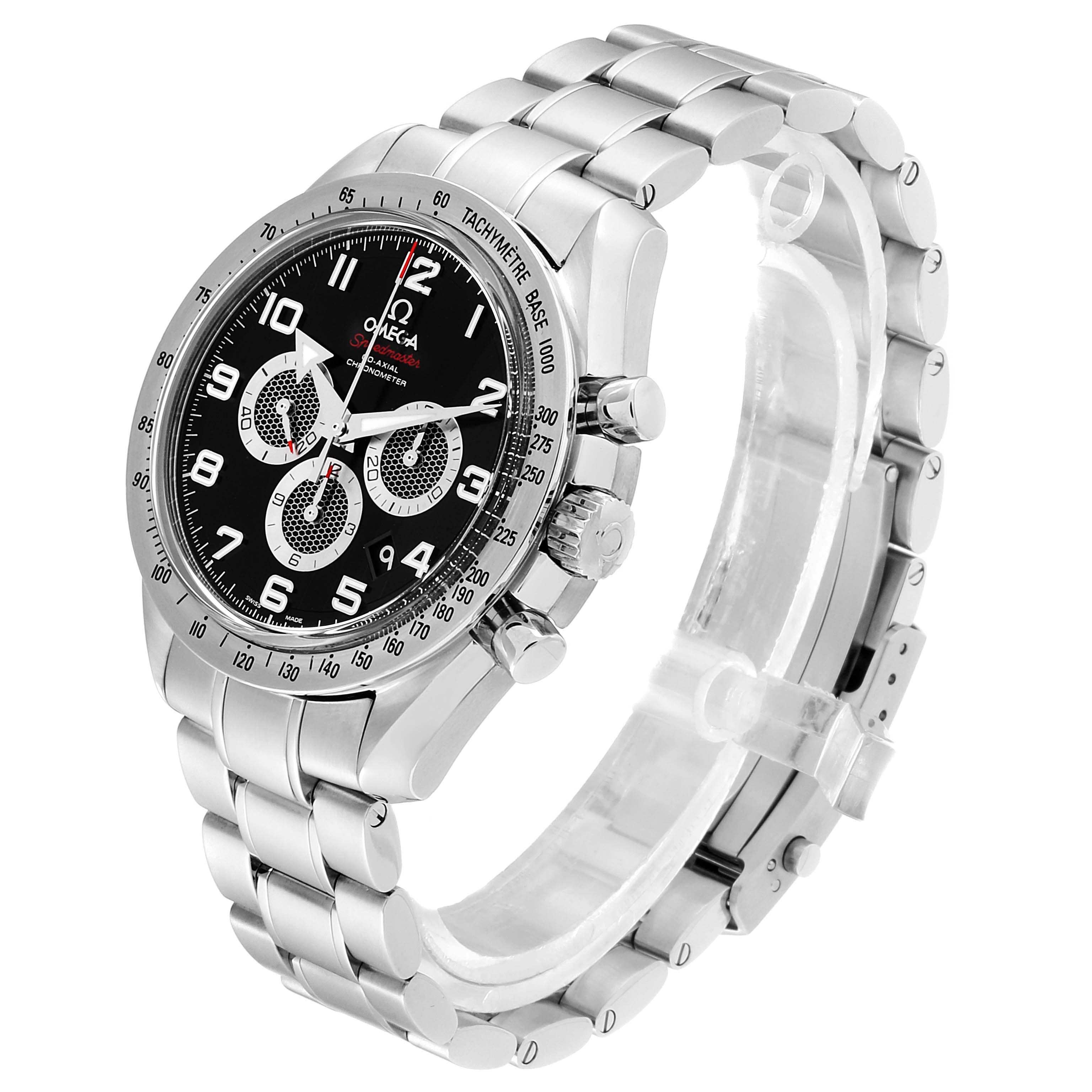 The image shows an Omega Speedmaster 321.10.44.50.01.001 Men's Stainless Steel Black Dial 321.10.44.50.01.001 Men's Stainless Steel Black Dial watch at a slight angle, highlighting the face, bezel, and bracelet.