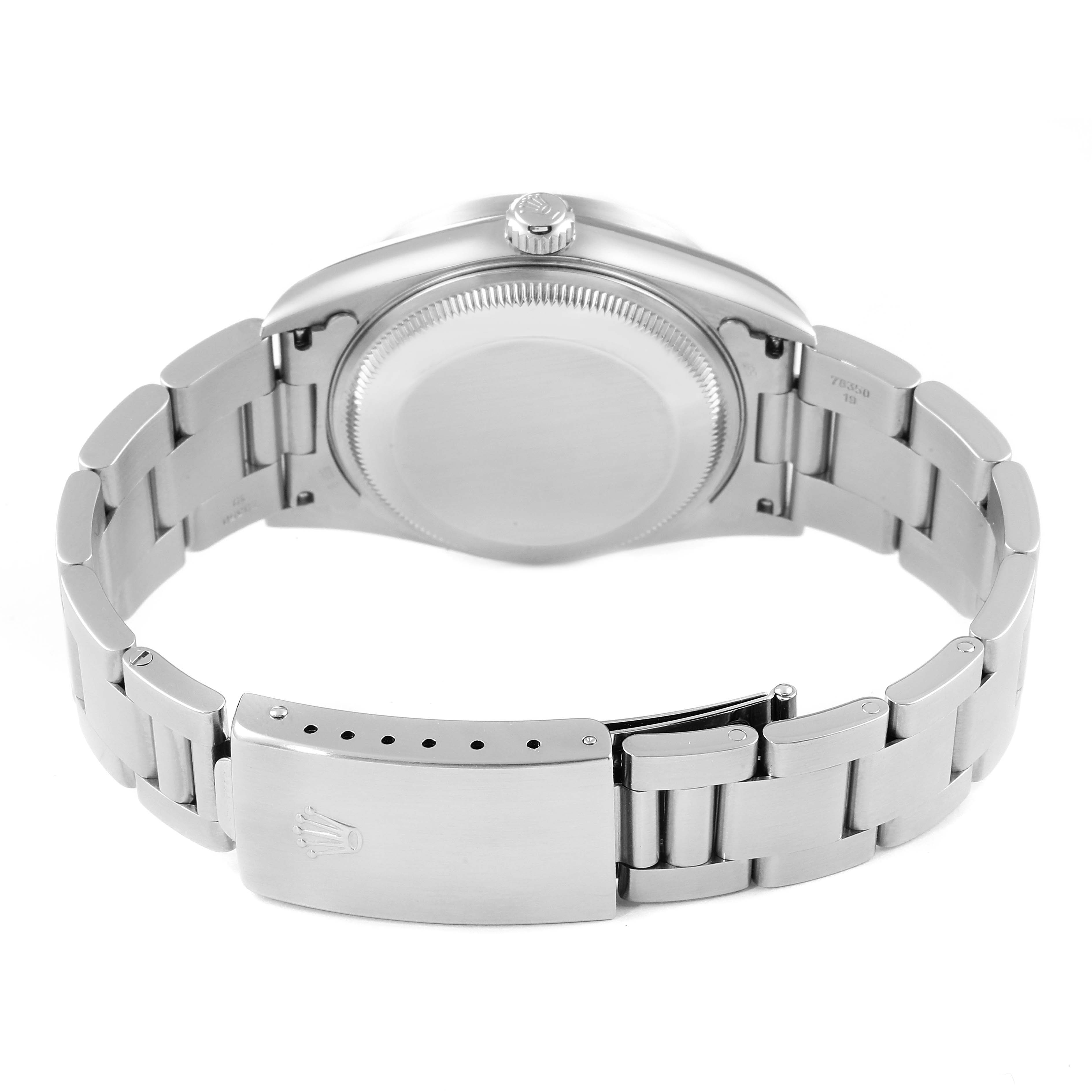 This image shows the back case and bracelet clasp of a Rolex Date 15210 Men's Stainless Steel White Dial 15210 Men's Stainless Steel White Dial model watch from a rear angle.
