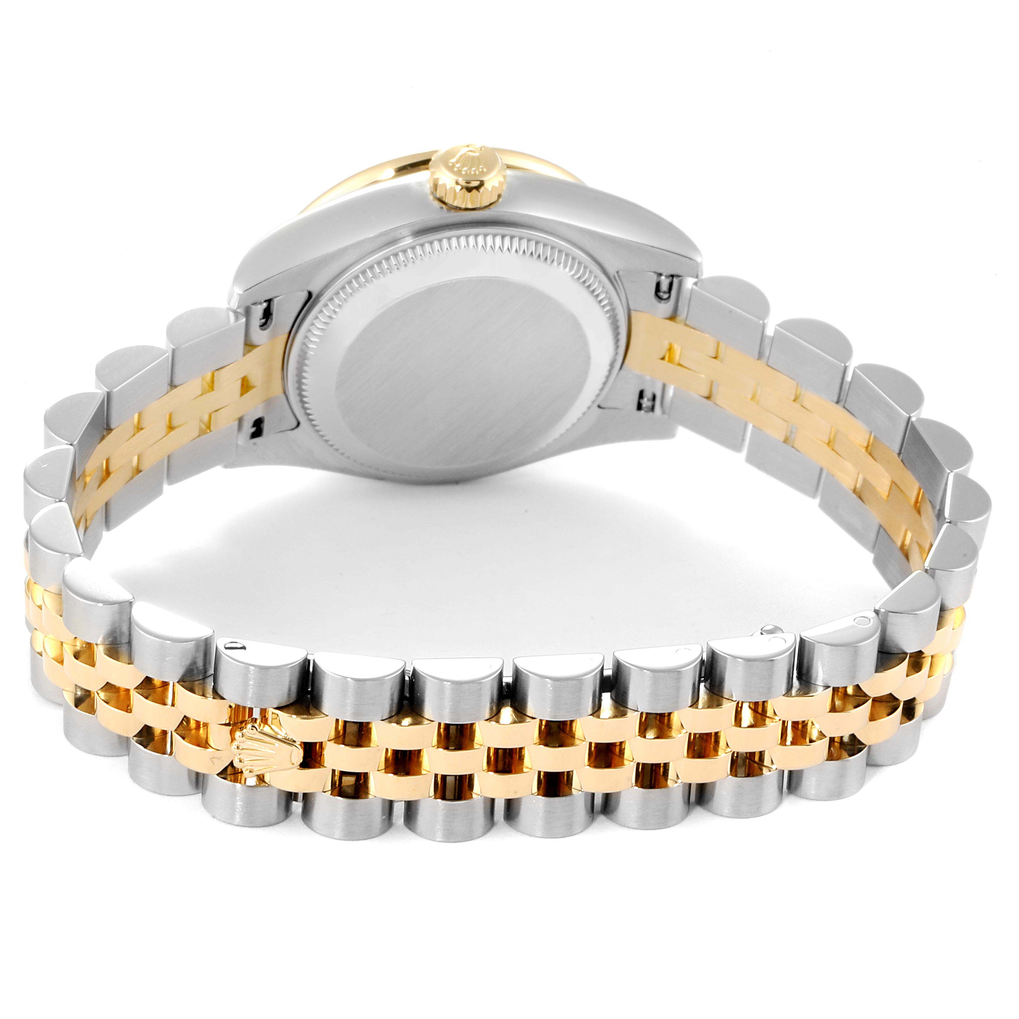 The image shows the back case and bracelet of a Rolex Datejust 179383 Women
s Steel and Gold (two tone) Mother of Pearl Dial 179383 Women
s Steel and Gold (two tone) Mother of Pearl Dial watch, featuring a two-tone metal design.