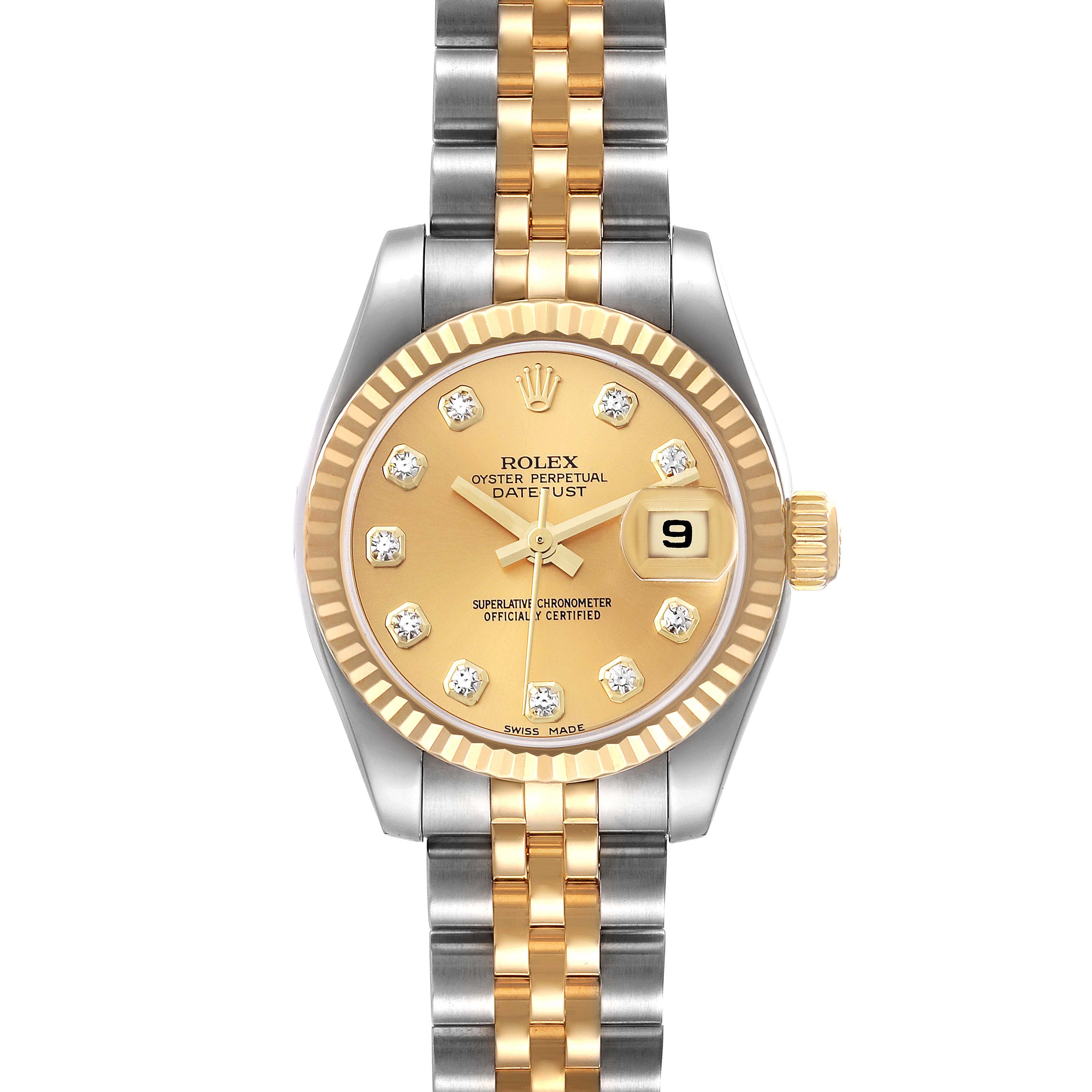 Rolex Datejust Steel Gold Diamond Dial Watch Box Papers |
