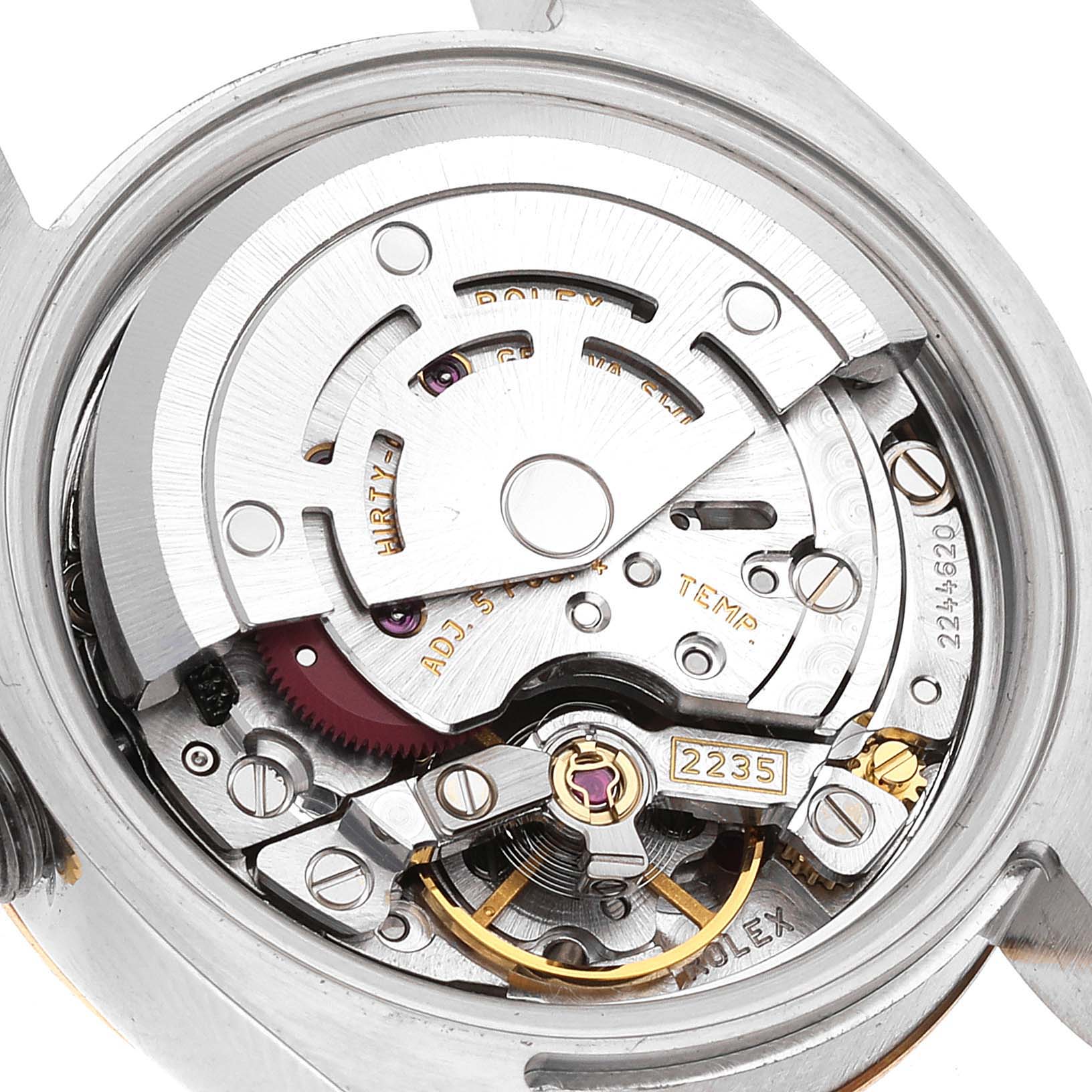 This image shows the internal movement components of a Rolex Datejust 179173 Women's Steel and Gold (two tone) Champagne Dial 179173 Women's Steel and Gold (two tone) Champagne Dial model.