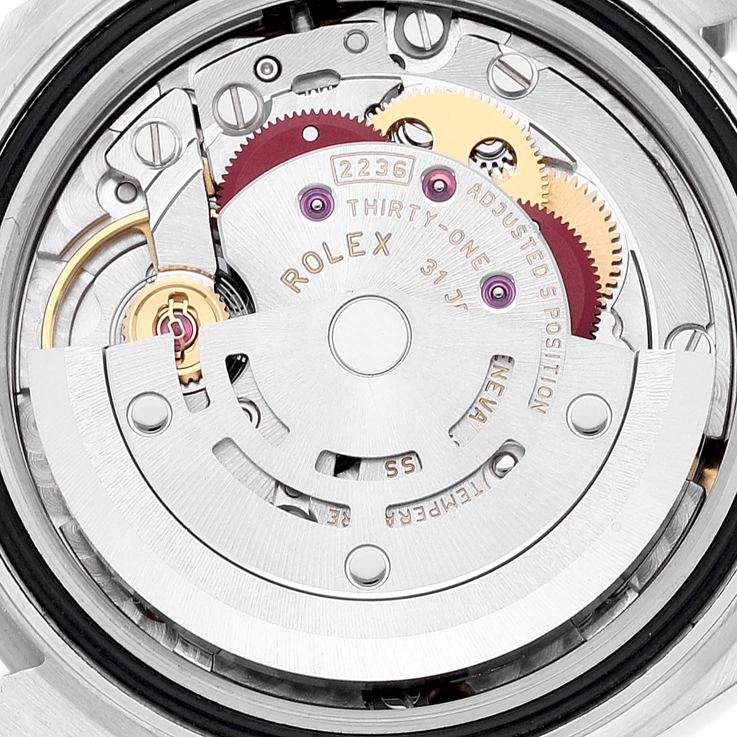 The image shows the movement mechanism of a Rolex Datejust 279384 Women's Stainless Steel Grey Dial 279384 Women's Stainless Steel Grey Dial watch viewed from the back.