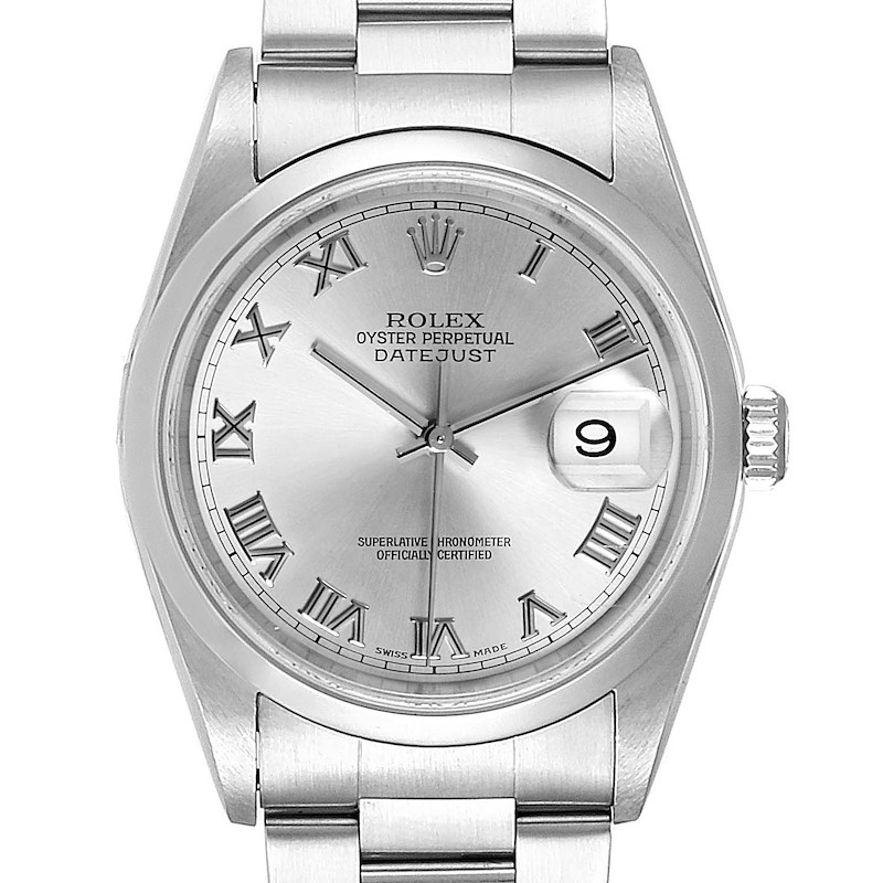 Rolex Datejust 36 Rhodium Roman Dial Steel Mens Watch 16200 SwissWatchExpo