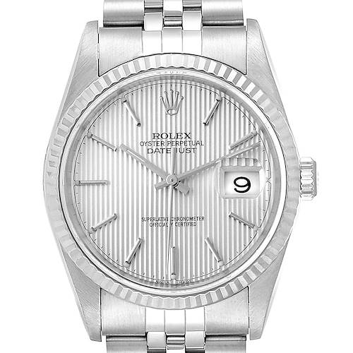 Photo of Rolex Datejust 36 Steel White Gold Tapestry Dial Mens Watch 16234 2 ADDED LINKS