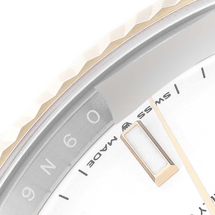 The image shows a close-up of the dial and fluted bezel of a Rolex Datejust 41 126333 Men's Steel and Gold (two tone) White Dial 126333 Men's Steel and Gold (two tone) White Dial watch.