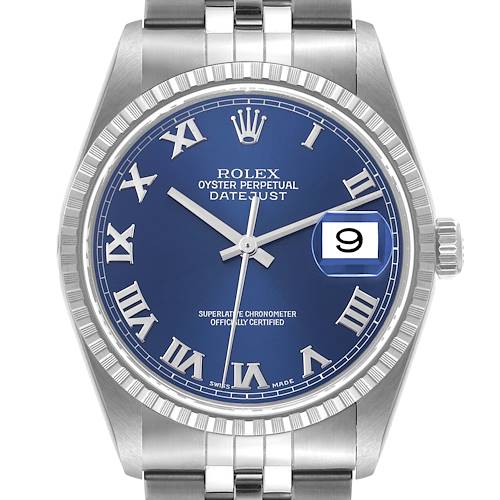 Photo of Rolex Datejust Blue Dial Engine Turned Bezel Steel Mens Watch 16220 Service Card
