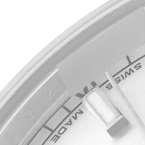 This image shows a close-up of the dial edge and hour markers of a Rolex Mid-Size 178274 Women
s Stainless Steel Silver Dial 178274 Women
s Stainless Steel Silver Dial model watch.