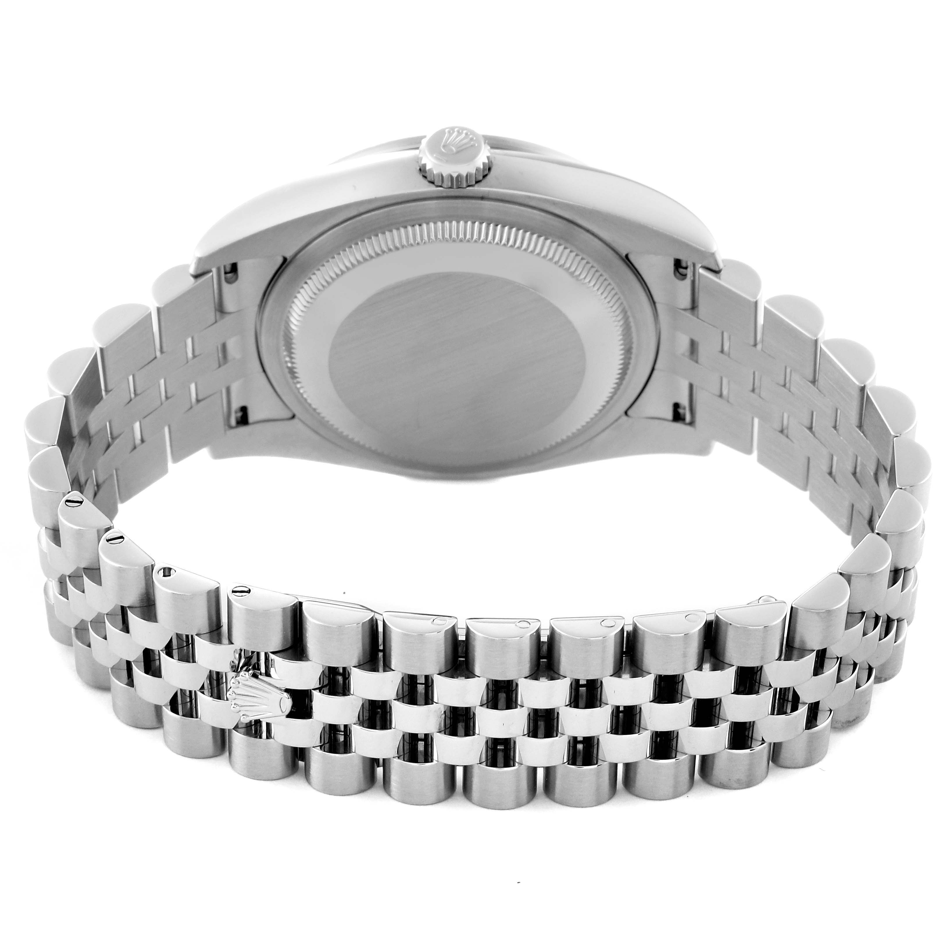 This image shows the back and bracelet of the Rolex Datejust 116244 Men's Stainless Steel Mother of Pearl Dial 116244 Men's Stainless Steel Mother of Pearl Dial watch from a rear angle.