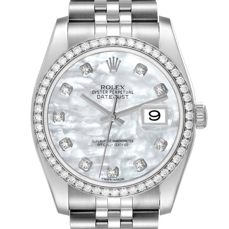 Rolex Datejust Mother of Pearl Diamond Steel Mens Watch 116244 SwissWatchExpo