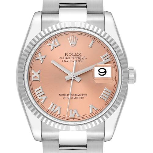 Photo of Rolex Datejust Steel White Gold Salmon Roman Dial Mens Watch 116234