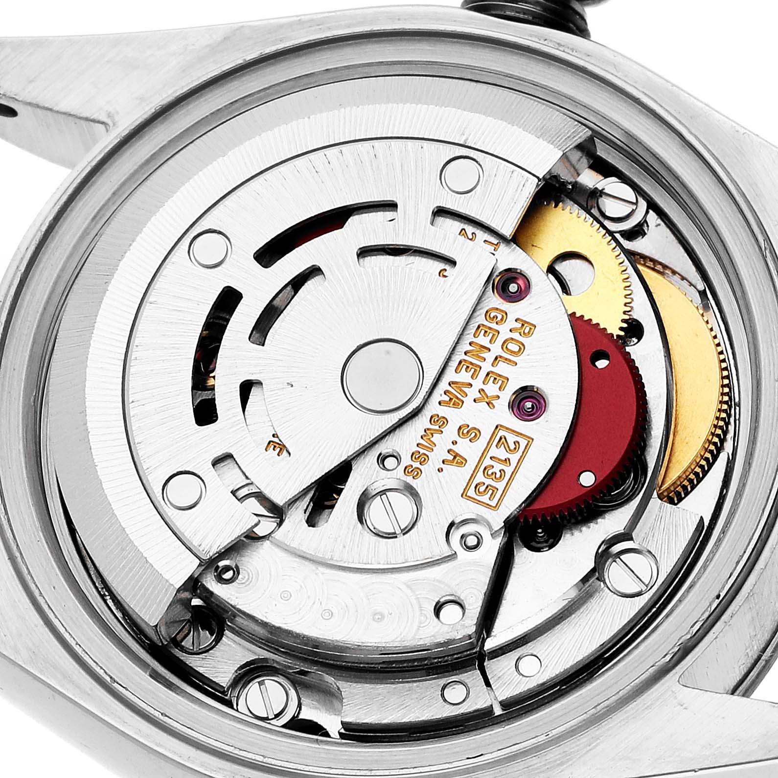 This image shows the internal mechanism and movement parts of a Rolex Datejust 69174 Women's Stainless Steel Silver Dial 69174 Women's Stainless Steel Silver Dial watch from a top-down angle.