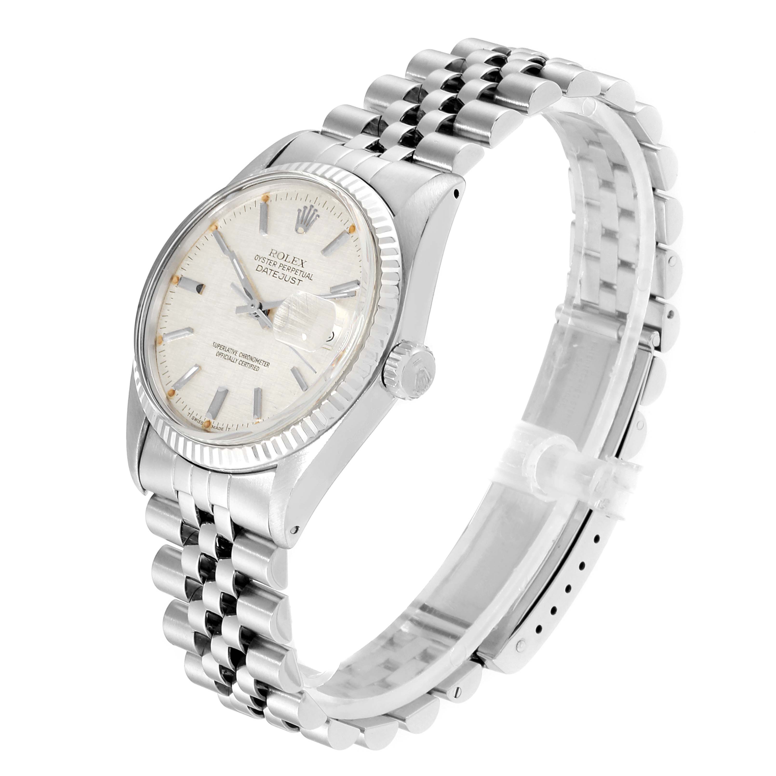 The Rolex Vintage Collection 16014 Men's Stainless Steel Silver Dial 16014 Men's Stainless Steel Silver Dial watch is shown from an angled side view, displaying its dial, bezel, crown, and bracelet.