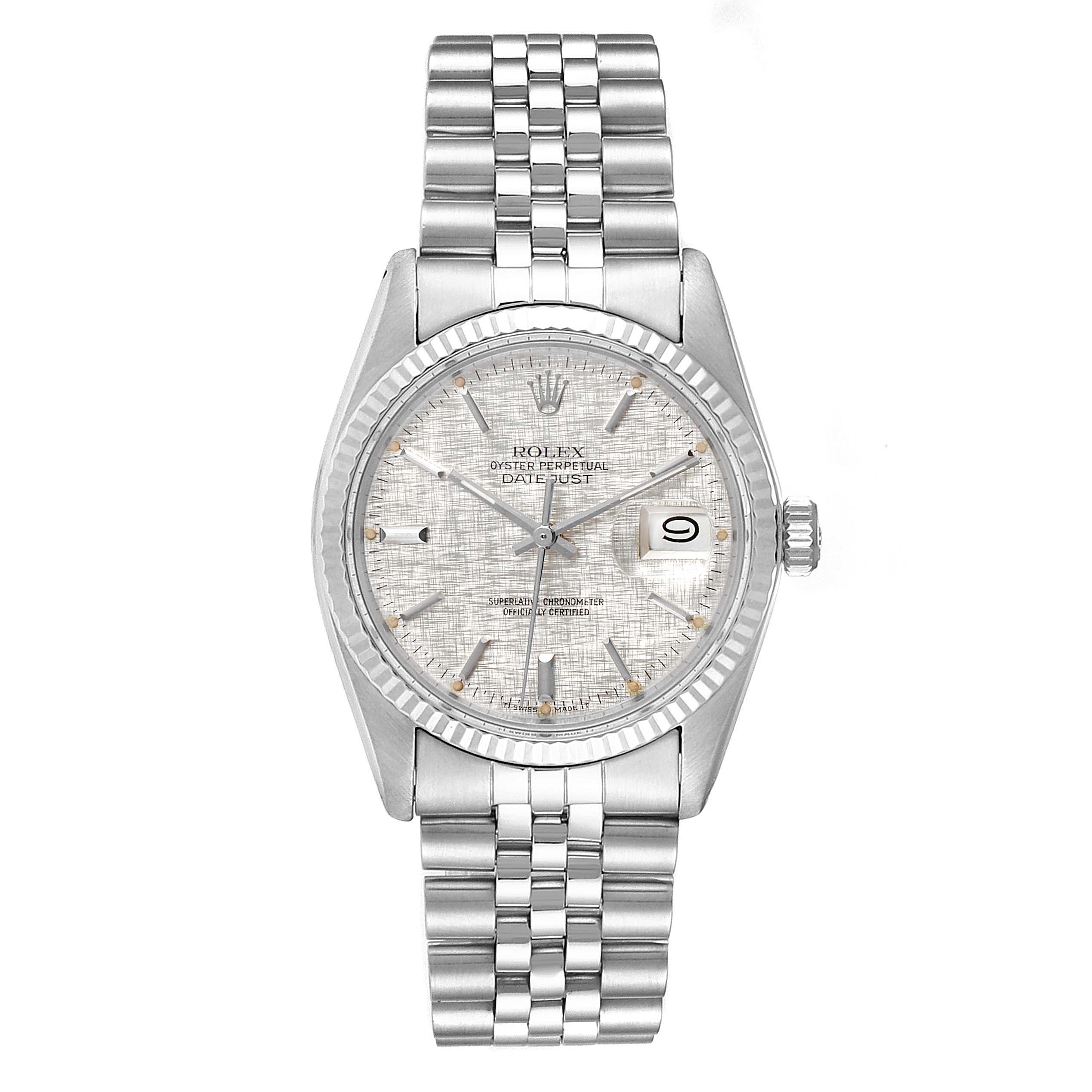 The image shows a frontal view of a Rolex Vintage Collection 16014 Men's Stainless Steel Silver Dial 16014 Men's Stainless Steel Silver Dial model, including the face, bezel, crown, and full bracelet.