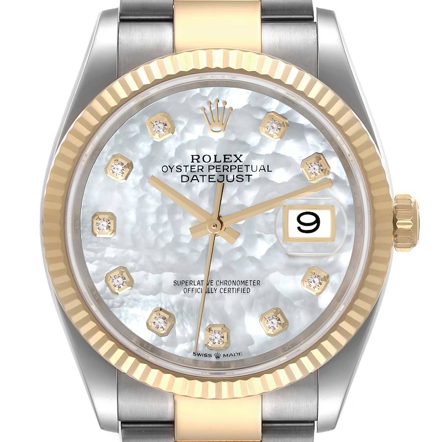 Rolex Datejust Steel Yellow Gold Mother of Pearl Diamond Mens Watch 126233 Box Card SwissWatchExpo