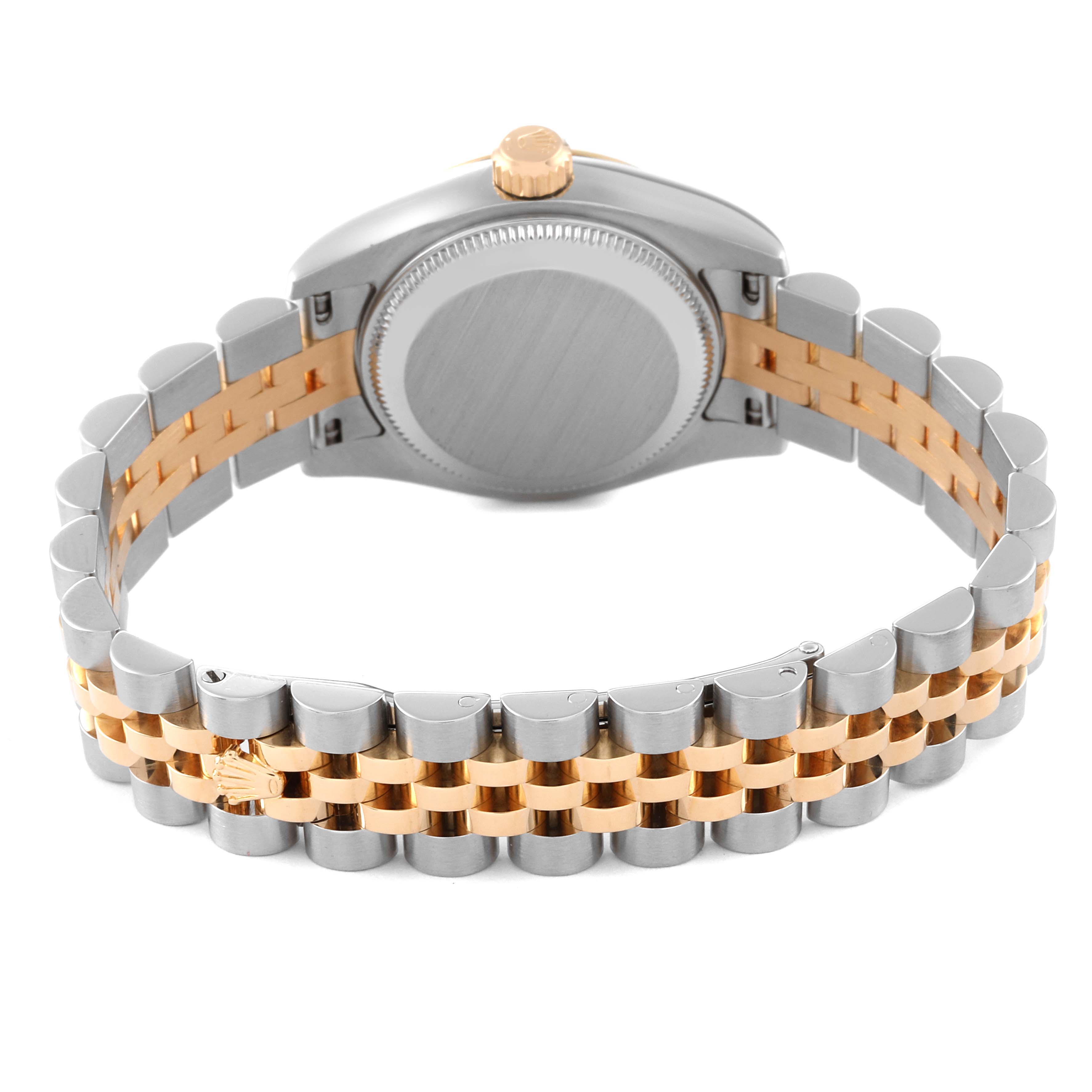 This image shows the back view of a Rolex Datejust 179173 Women's Steel and Gold (two tone) White Dial 179173 Women's Steel and Gold (two tone) White Dial watch, highlighting its two-tone bracelet and case back.