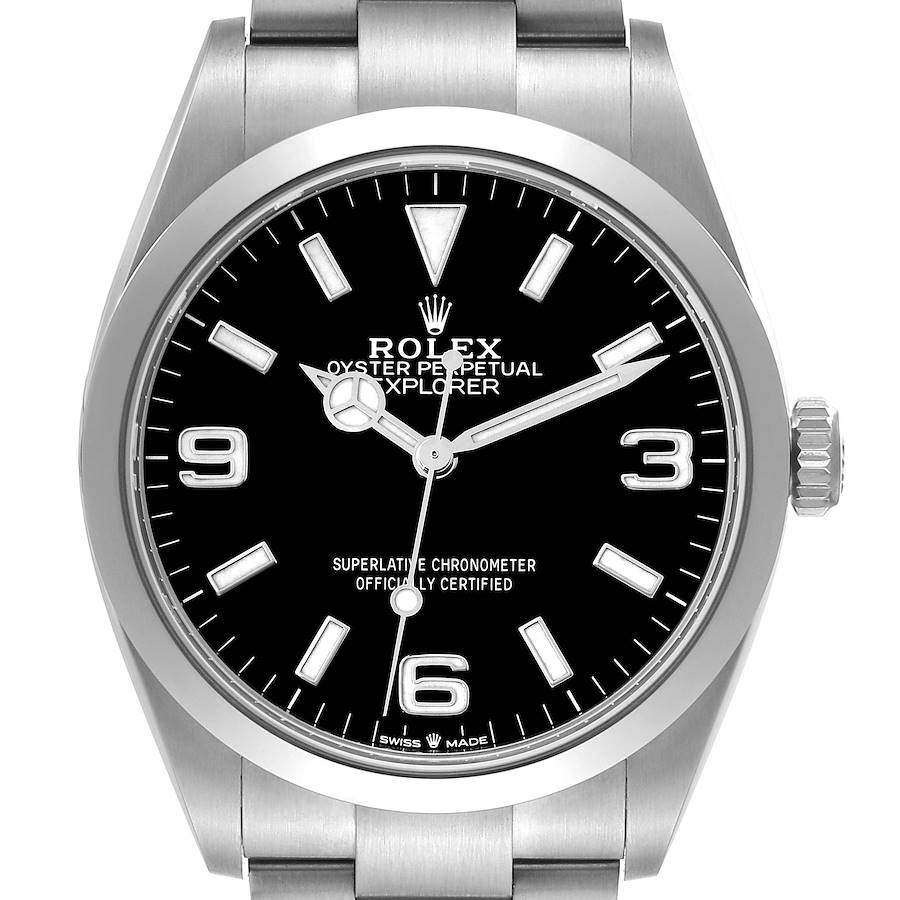 Rolex Explorer I 36mm Black Dial Stainless Steel Mens Watch 124270 Box Card SwissWatchExpo