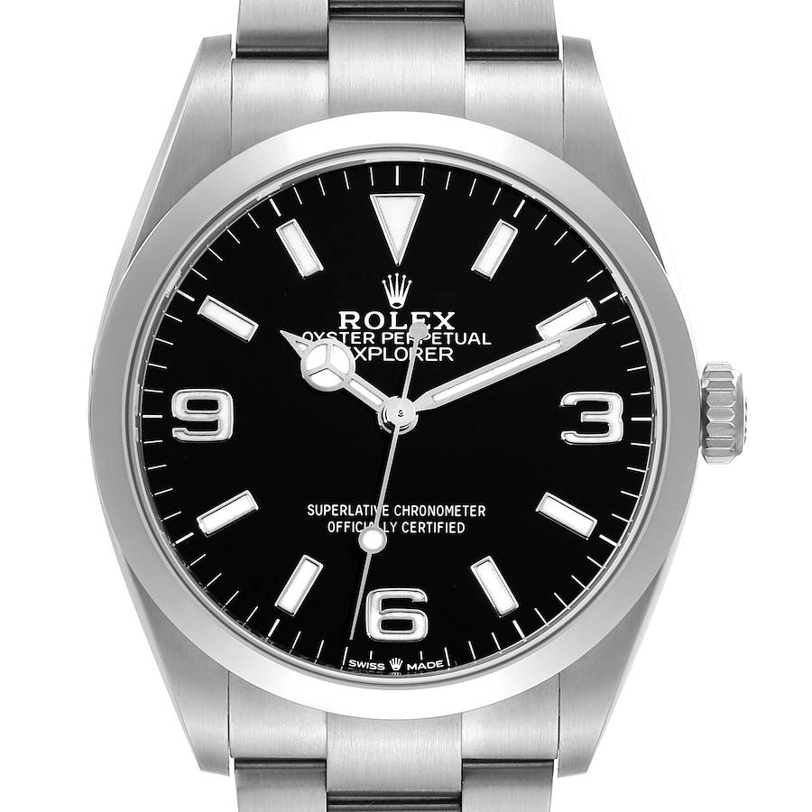 Rolex Explorer I 36mm Black Dial Steel Mens Watch 124270 Card SwissWatchExpo