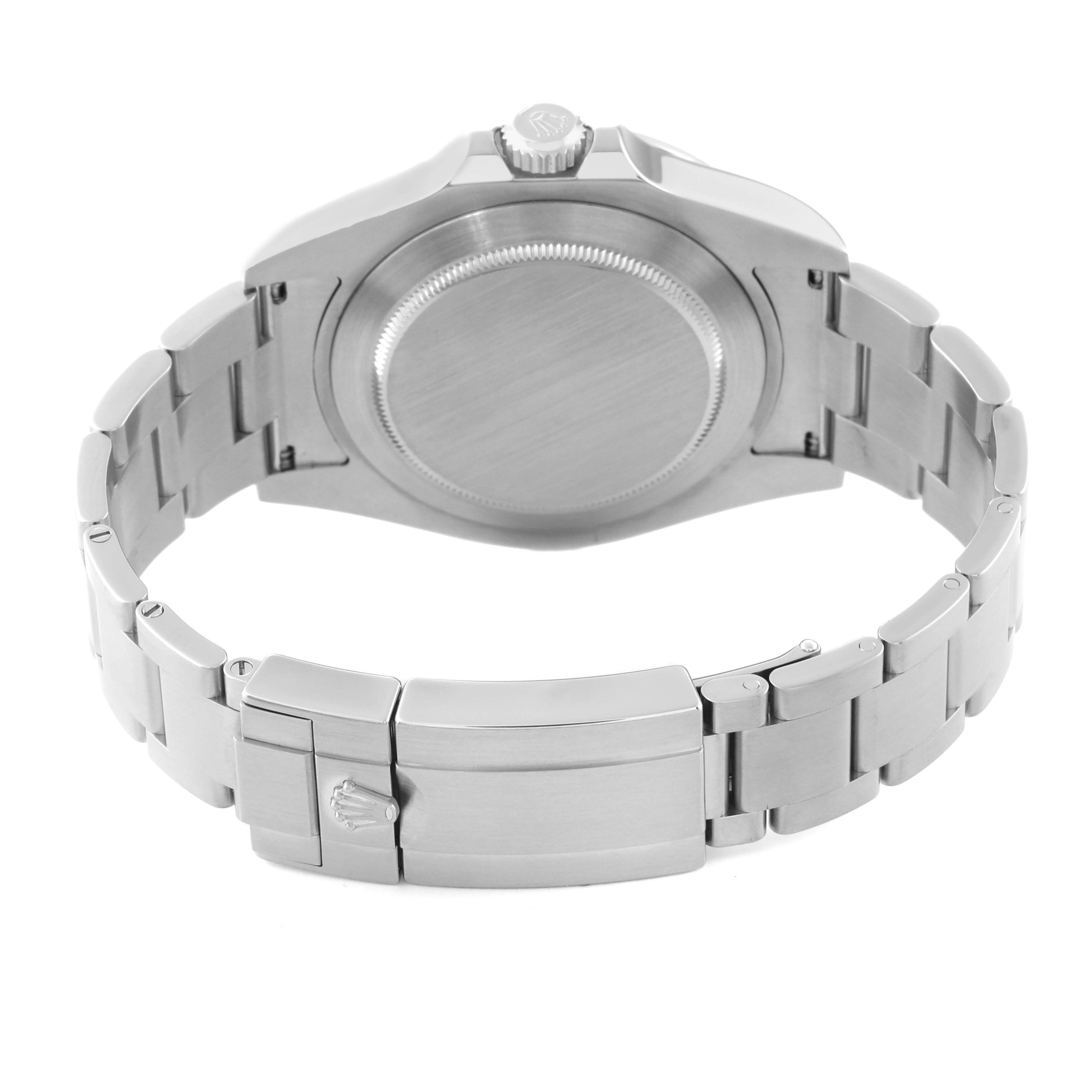 The image shows the back of a Rolex Explorer 216570 Men
s Stainless Steel Black Dial 216570 Men
s Stainless Steel Black Dial watch, highlighting the case back, crown, and bracelet with clasp.