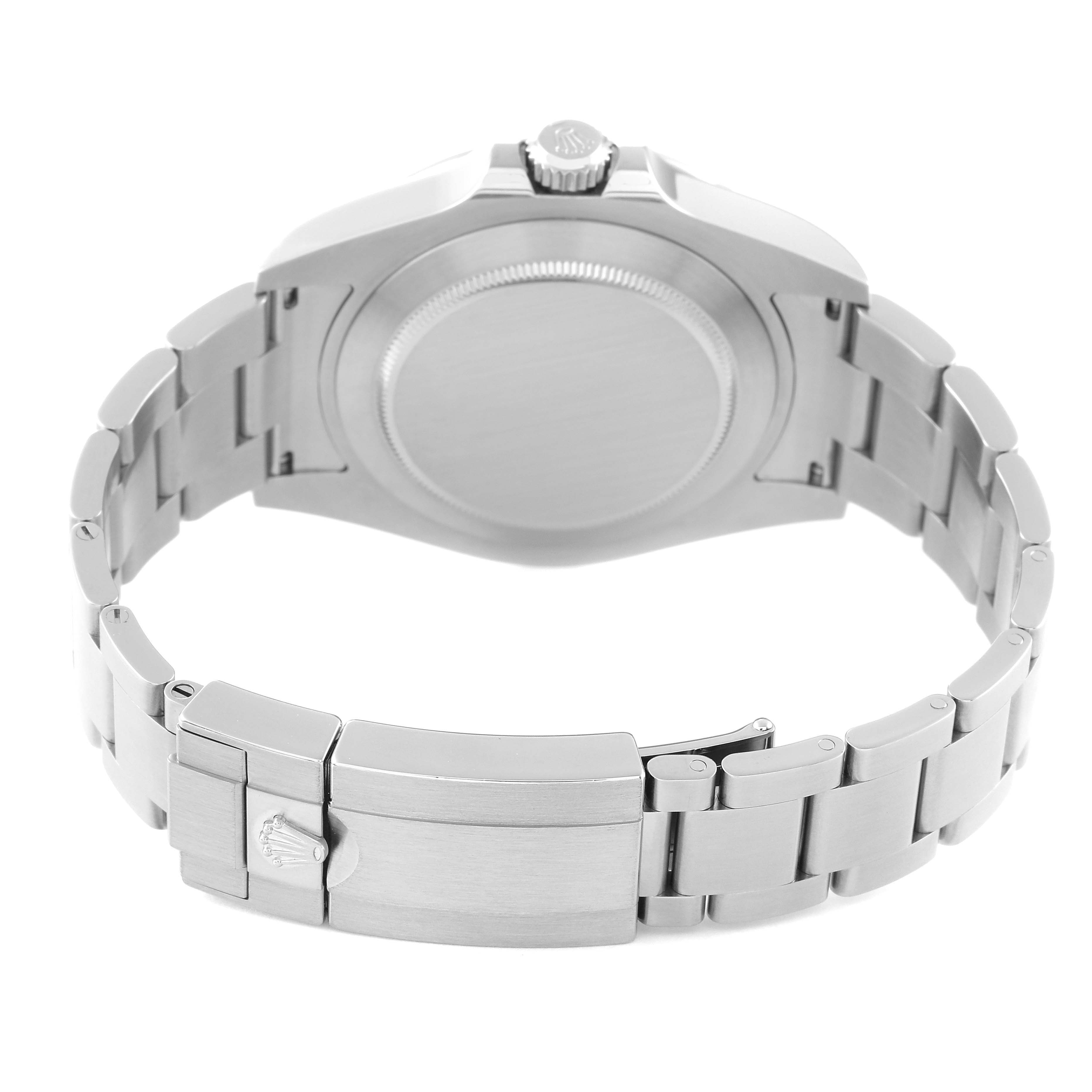 This image shows the back view of the Rolex Explorer 216570 Men's Stainless Steel Black Dial 216570 Men's Stainless Steel Black Dial watch, highlighting the bracelet and clasp.