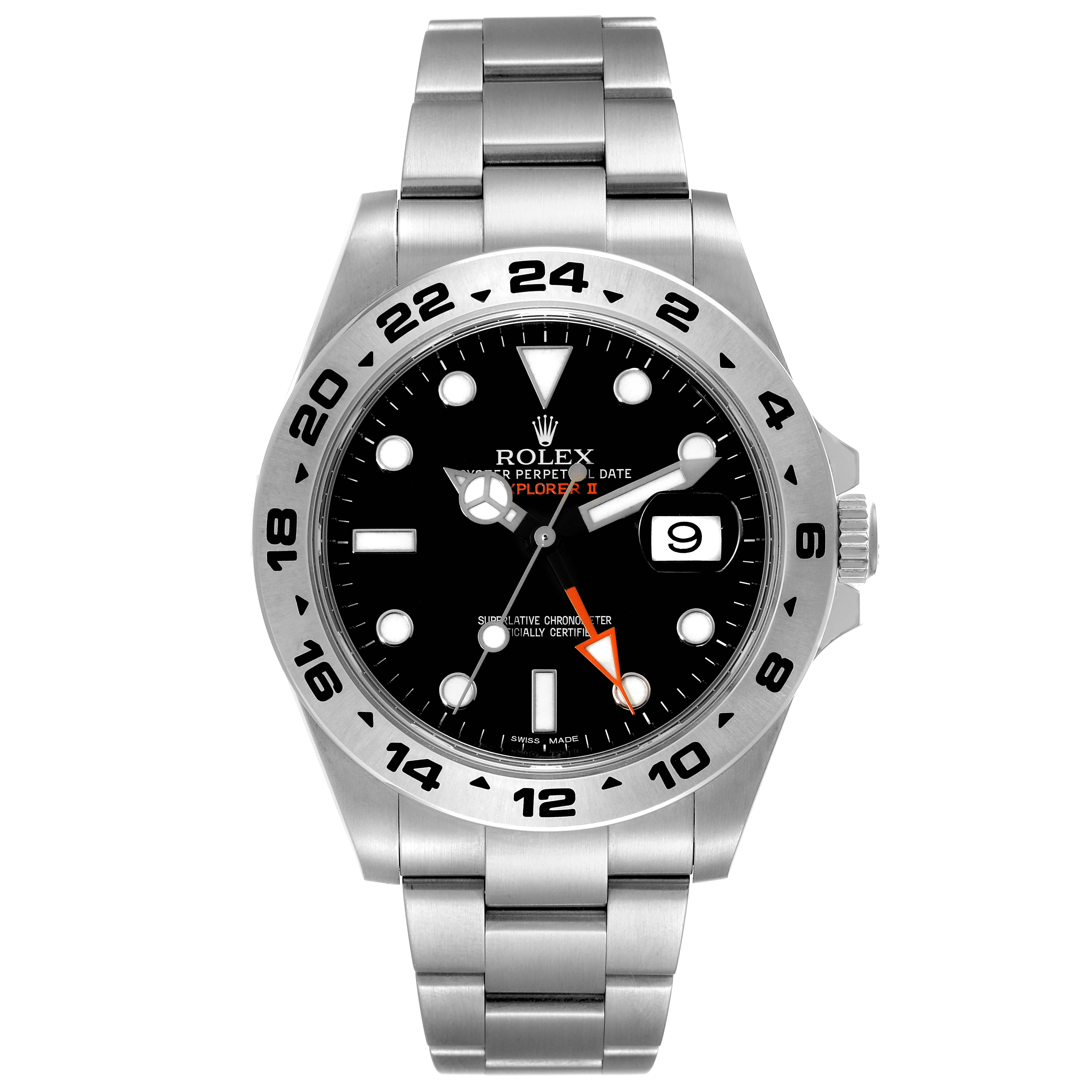 The Rolex Explorer 216570 Men's Stainless Steel Black Dial 216570 Men's Stainless Steel Black Dial watch is shown from the front, displaying its face, bezel, and bracelet.