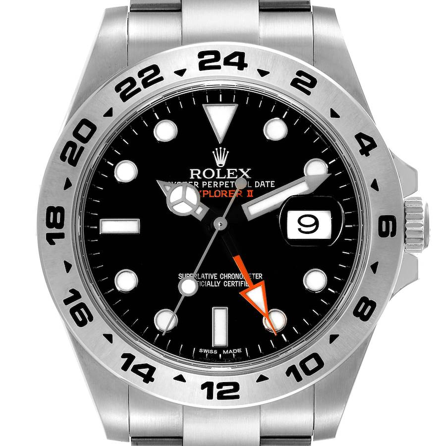 Rolex Explorer II GMT 42 Black Dial Orange Hand Steel Mens Watch 216570 Box Card SwissWatchExpo