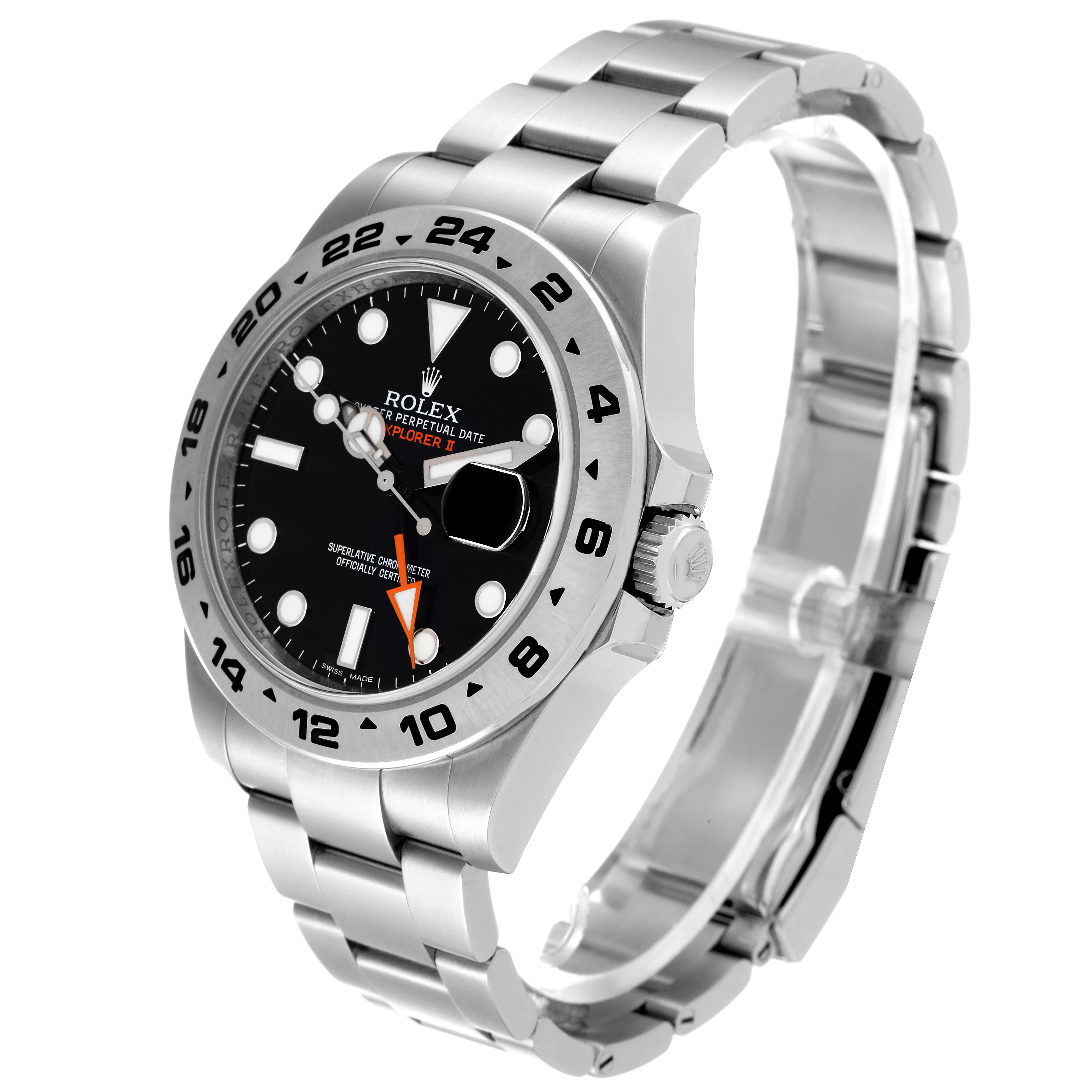 This image shows a side-angle view of a Rolex Explorer 216570 Men's Stainless Steel Black Dial 216570 Men's Stainless Steel Black Dial watch, displaying its face, bezel, crown, and bracelet.