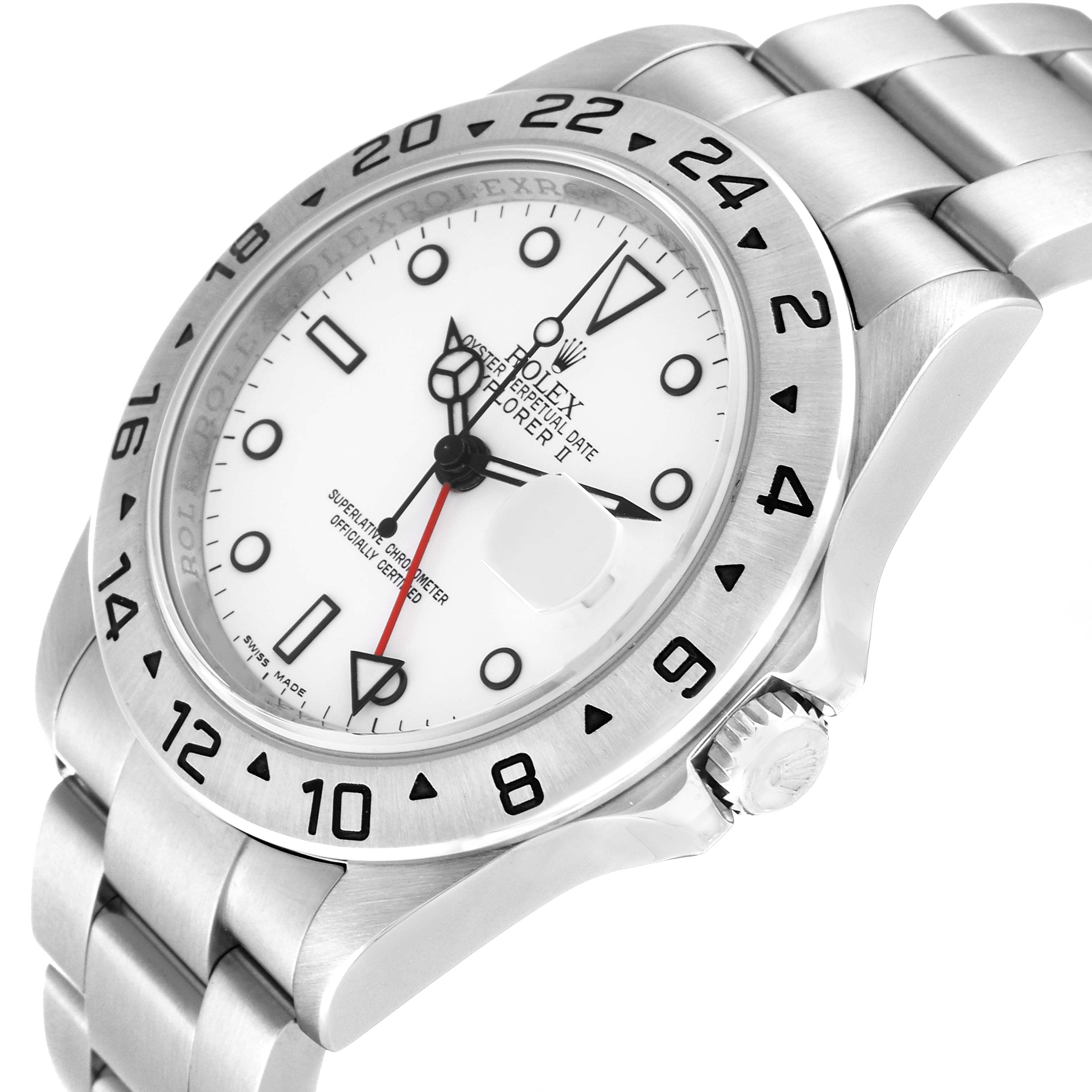 This image shows a close-up of the Rolex Explorer 16570 Men's Stainless Steel White Dial 16570 Men's Stainless Steel White Dial watch, highlighting its face, bezel, and part of the bracelet.