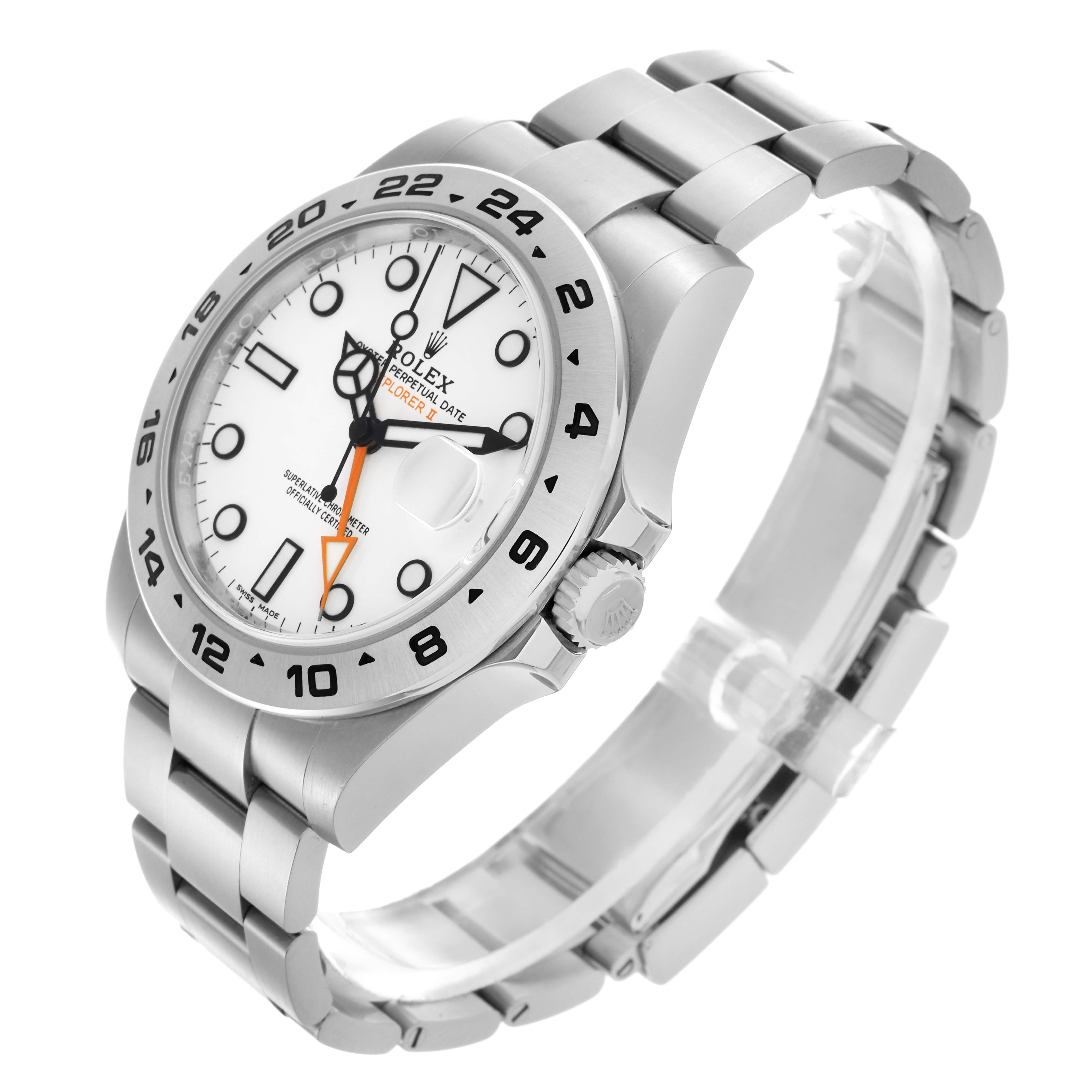The Rolex Explorer 216570 Men
s Stainless Steel White Dial 216570 Men
s Stainless Steel White Dial model is shown at a three-quarter angle, highlighting the face, bezel, case, and part of the bracelet.