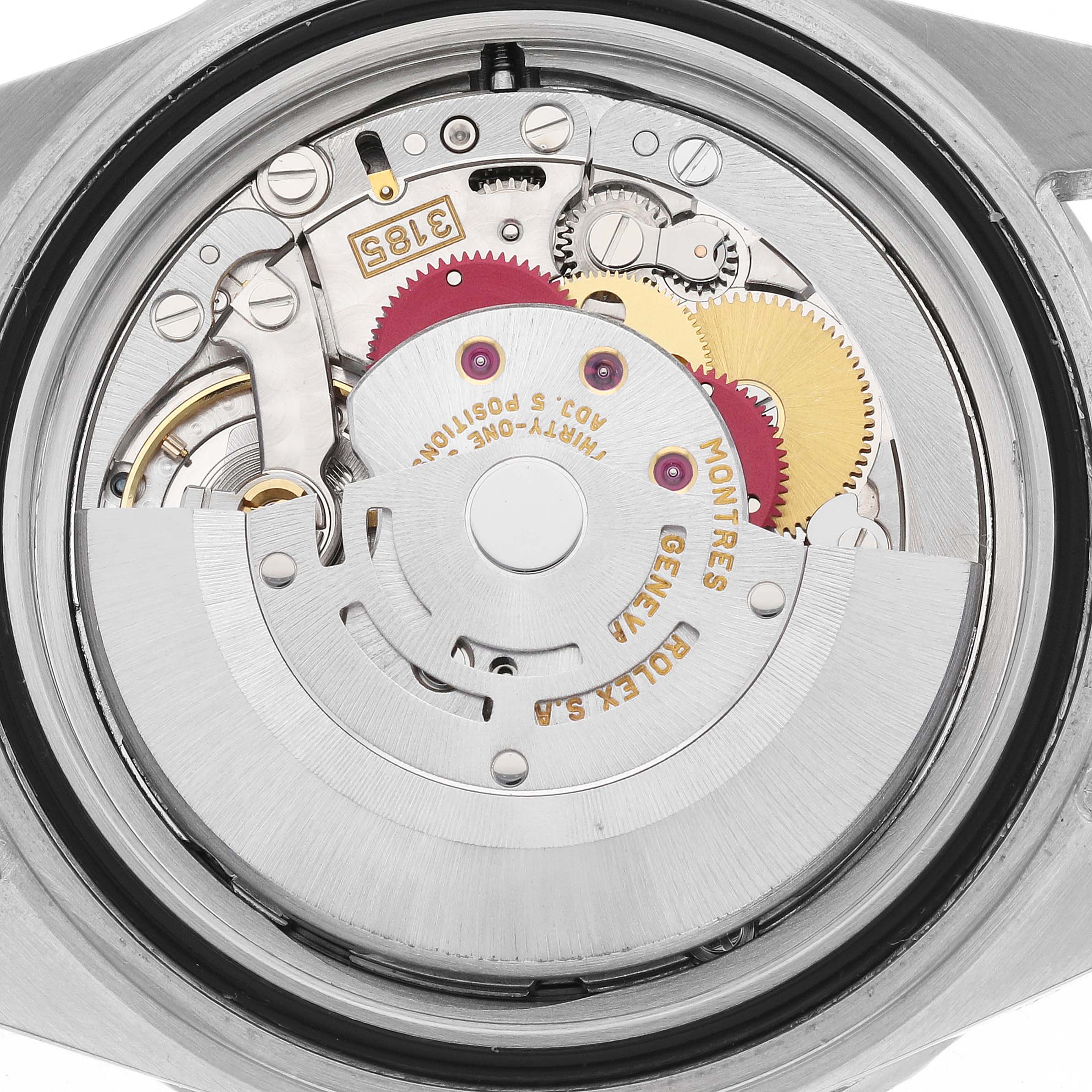 The image shows the internal movement mechanism of a Rolex GMT-Master 16710 Men's Stainless Steel Black Dial 16710 Men's Stainless Steel Black Dial watch, viewed from the back.