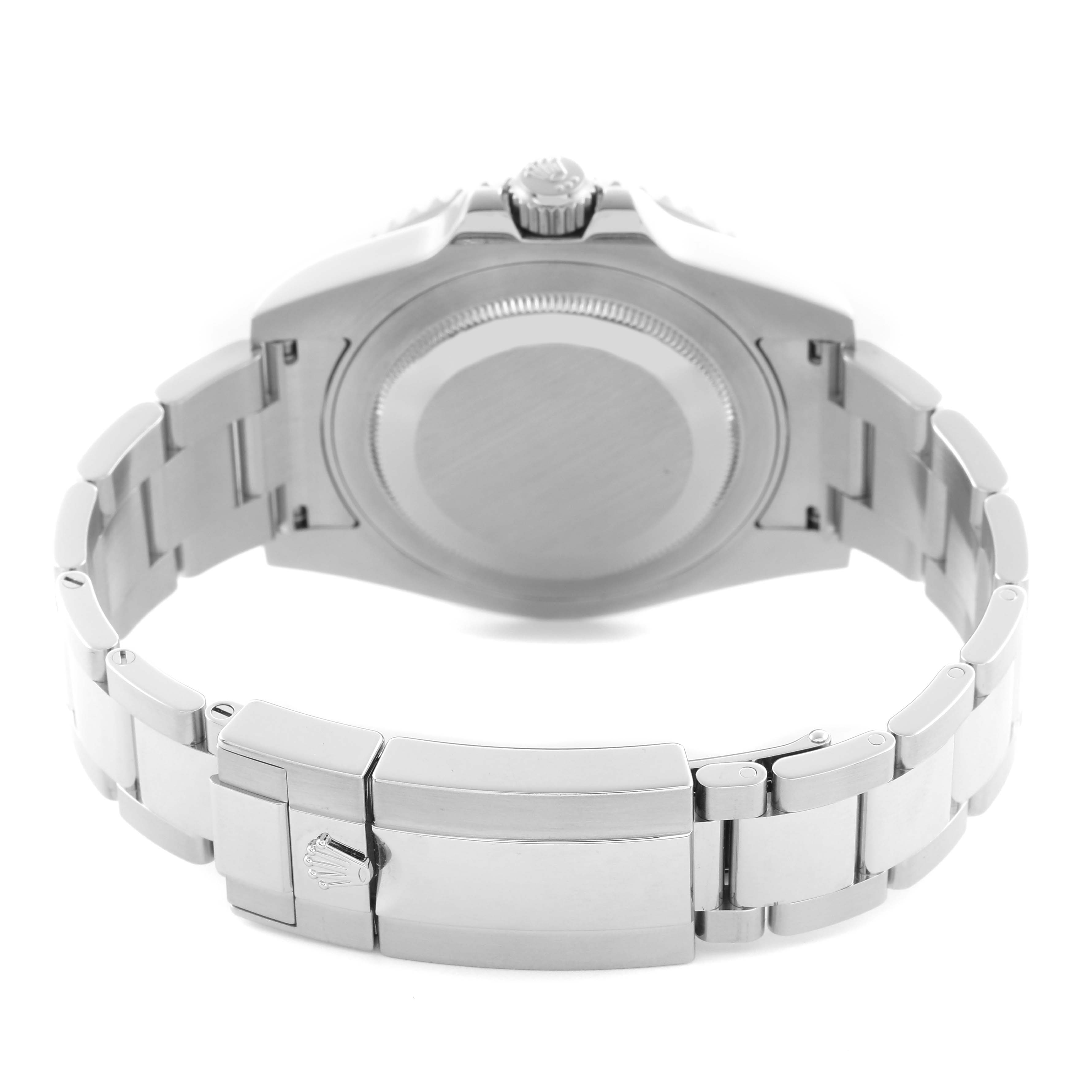 The image shows the back of the Rolex GMT-Master 116710 Men
s Stainless Steel Black Dial 116710 Men
s Stainless Steel Black Dial watch, highlighting the bracelet and clasp from a rear angle.