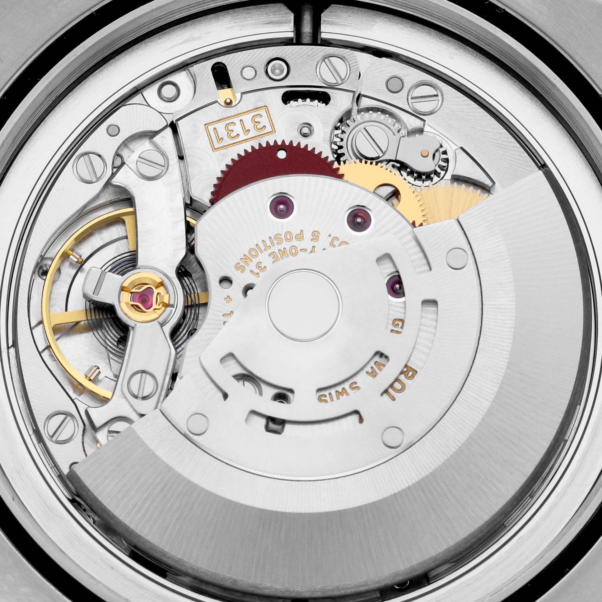 This image shows the internal mechanism of the Rolex Milgauss 116400GV Men's Stainless Steel Blue Dial 116400GV Men's Stainless Steel Blue Dial watch, focusing on its movement components.
