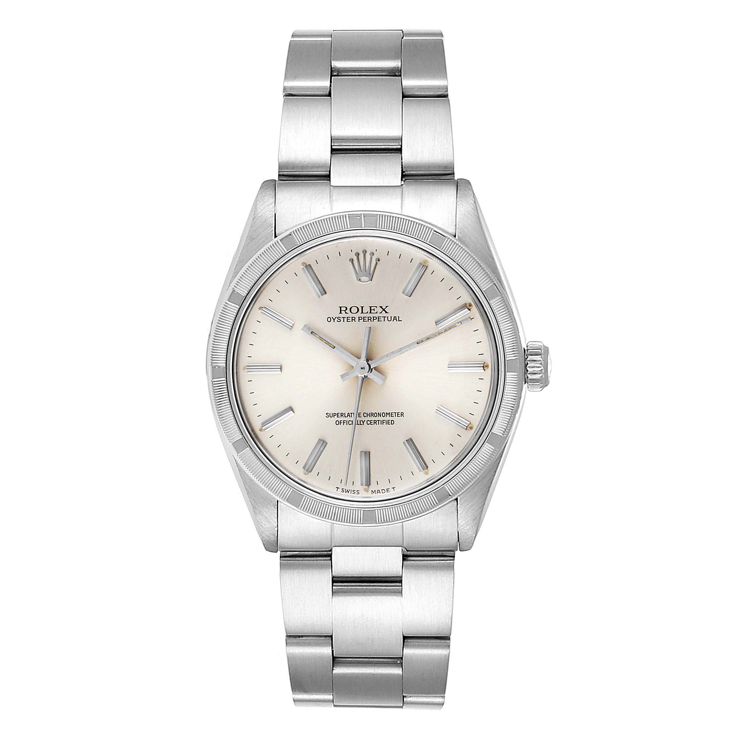 The image shows a front view of a Rolex Vintage Collection 1007 Men's Stainless Steel Silver Dial 1007 Men's Stainless Steel Silver Dial watch, including the face, bezel, and bracelet.