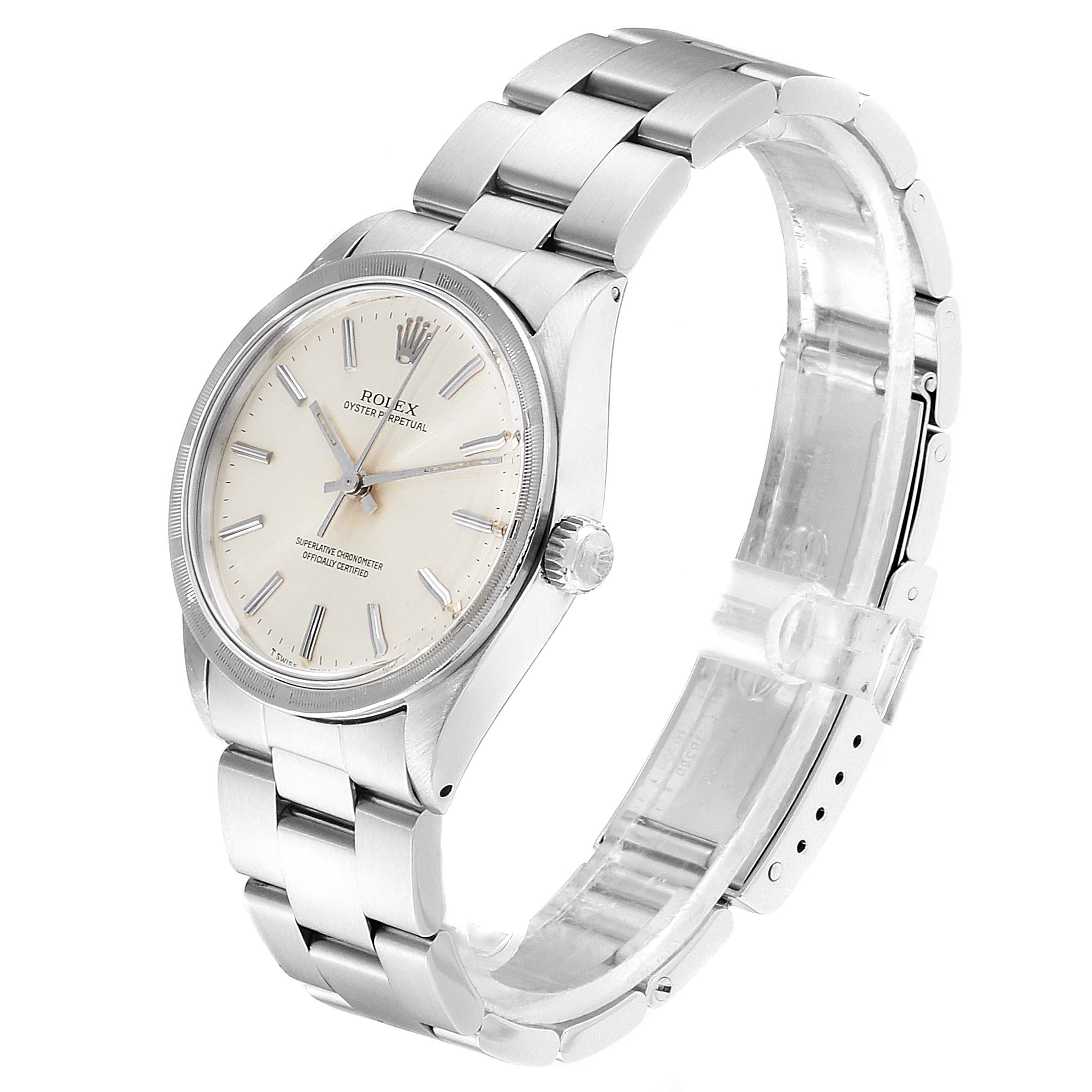 This image shows a side view of a Vintage Collection Rolex watch, displaying the bracelet, case, dial, and crown.