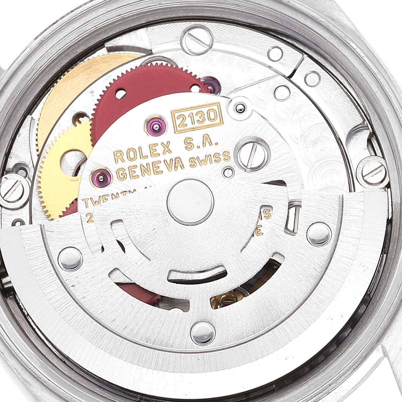 The image shows the movement mechanism from the back of a Rolex Oyster Perpetual 67180 Women's Stainless Steel Black Dial 67180 Women's Stainless Steel Black Dial watch.