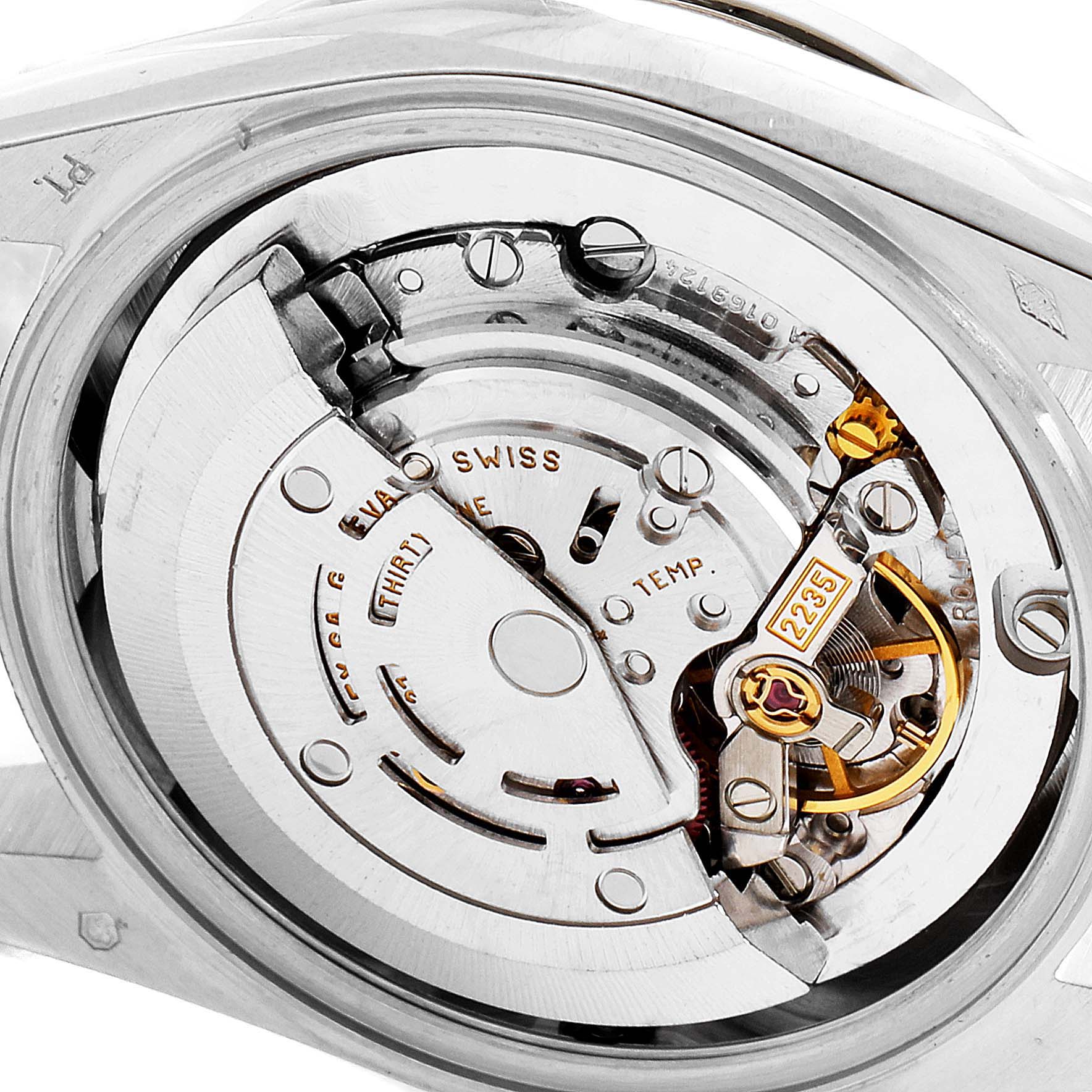 The image shows the inner mechanical movement of a Rolex President 78286 Women's Platinum Silver Dial 78286 Women's Platinum Silver Dial model watch.