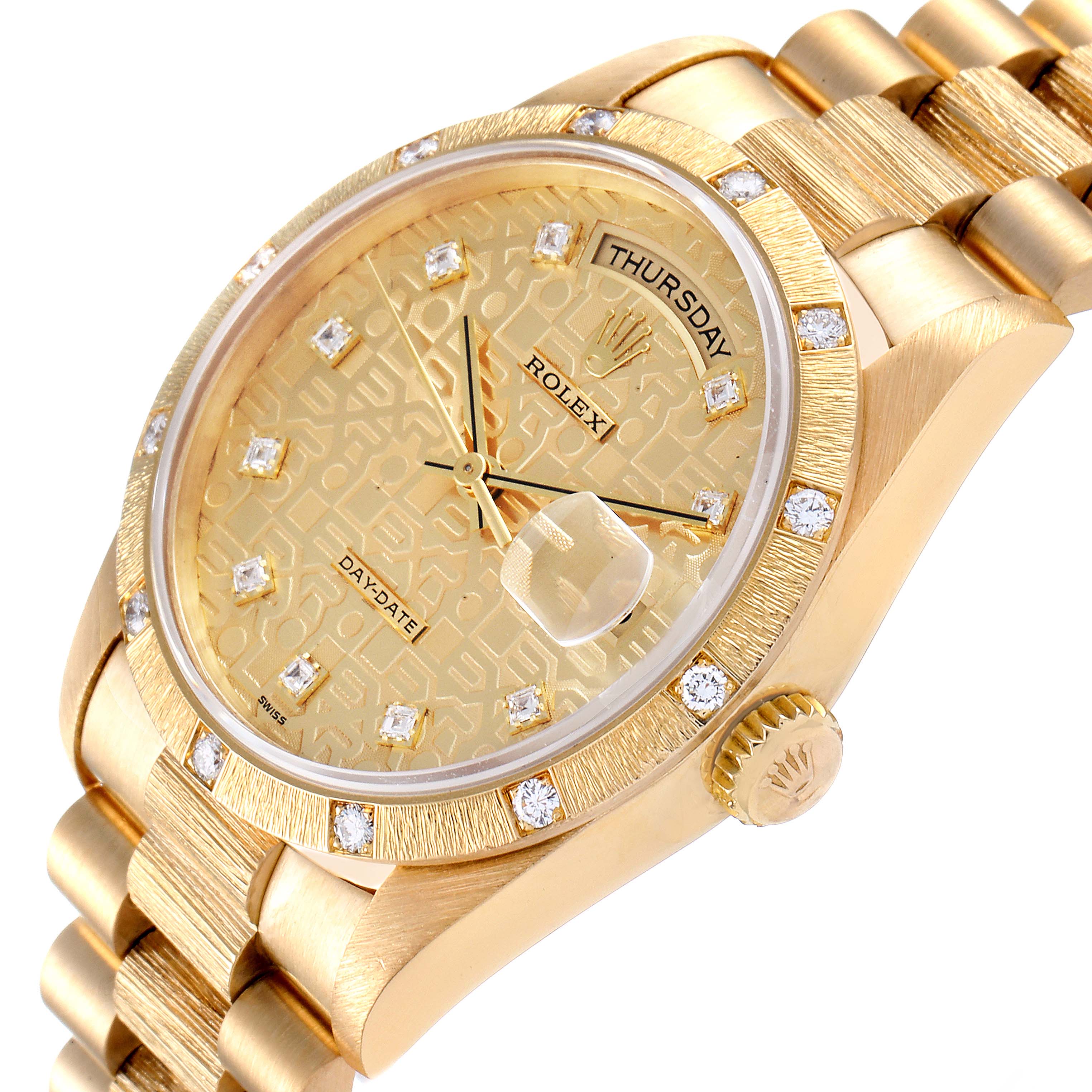 Rolex President DayDate 18K Yellow Gold Diamond Mens Watch 18308