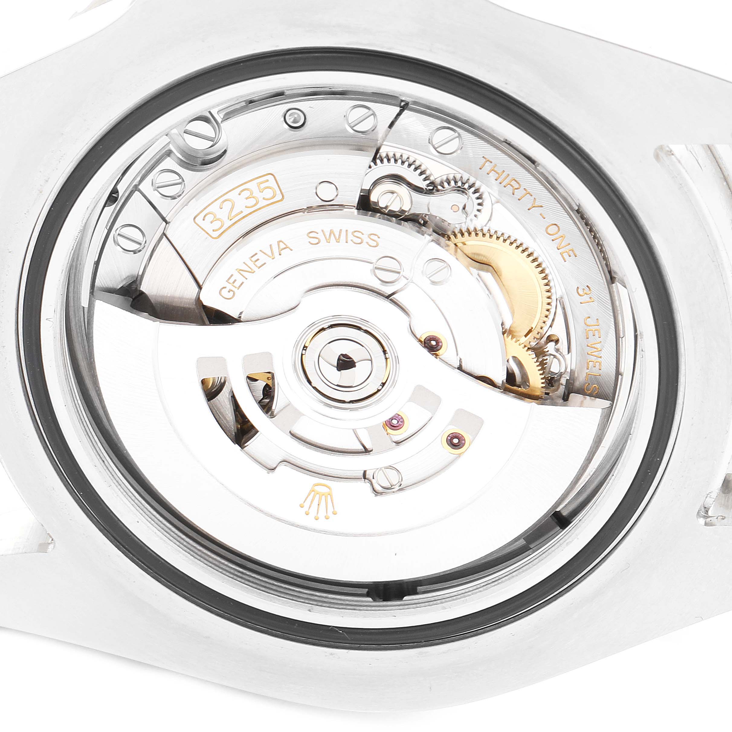 This image shows the movement mechanism and inner workings of the Rolex Sea-Dweller 126600 Men
s Stainless Steel Black Dial 126600 Men
s Stainless Steel Black Dial watch, viewed from the back.