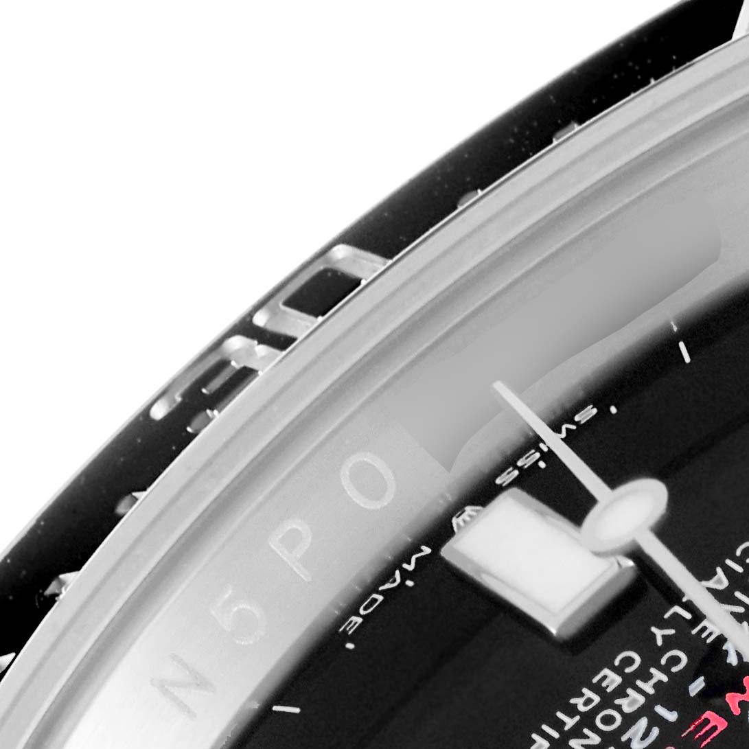 This close-up photo shows the dial and part of the bezel of a Rolex Sea-Dweller 126600 Men
s Stainless Steel Black Dial 126600 Men
s Stainless Steel Black Dial watch.