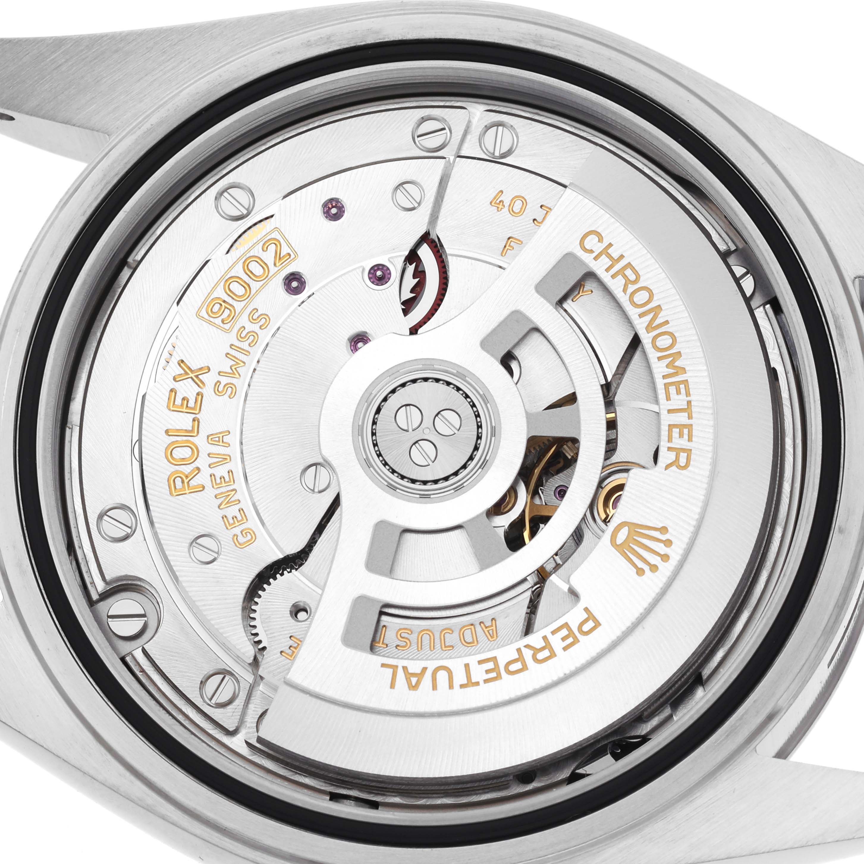 The image shows a close-up of the movement of a Rolex Sky-Dweller 336934 Men
s Stainless Steel Blue Dial 336934 Men
s Stainless Steel Blue Dial, highlighting the rotor and internal mechanism.