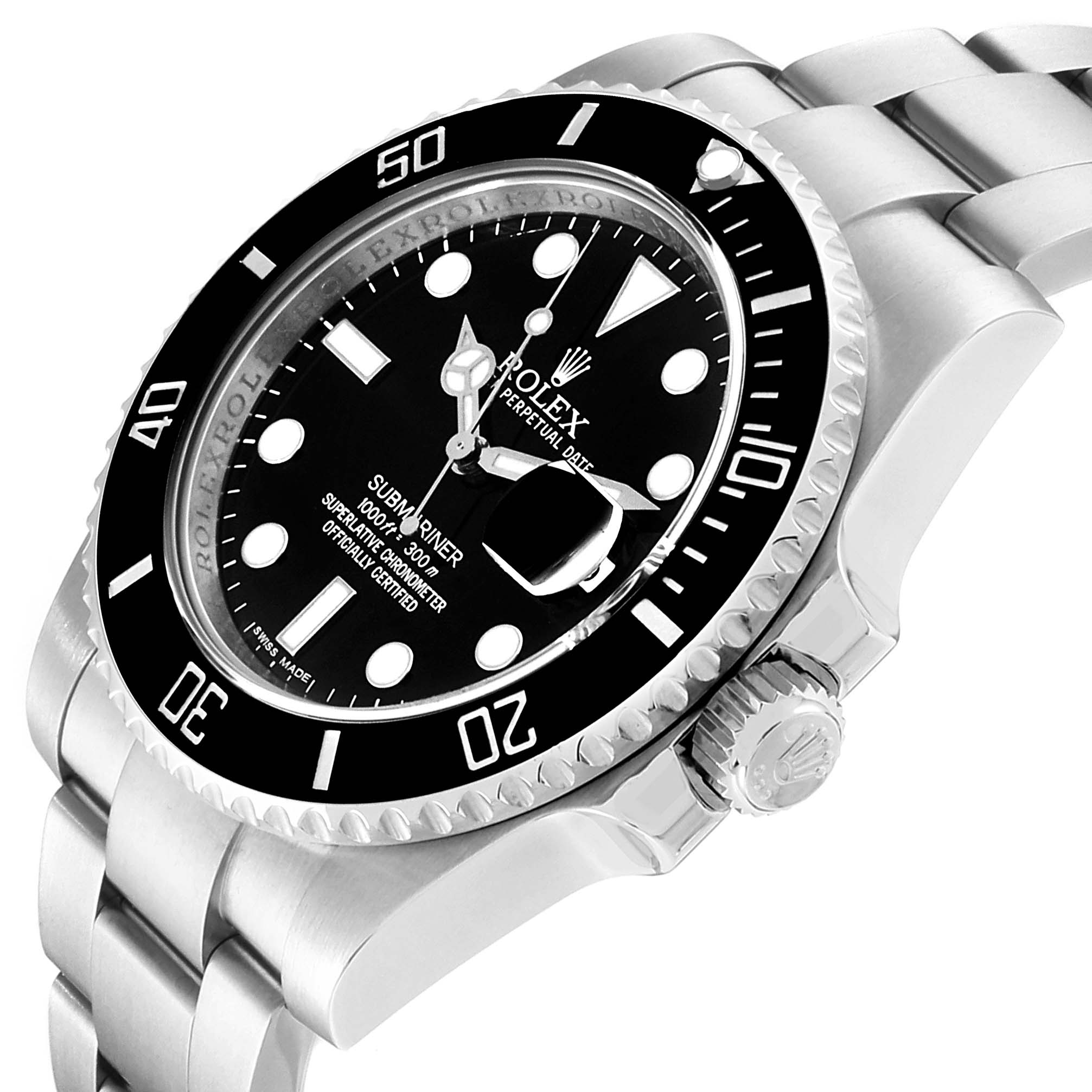 The Rolex Submariner 116610 Men
s Stainless Steel Black Dial 116610 Men
s Stainless Steel Black Dial watch is shown at a slight angle, highlighting its face, bezel, crown, and bracelet.