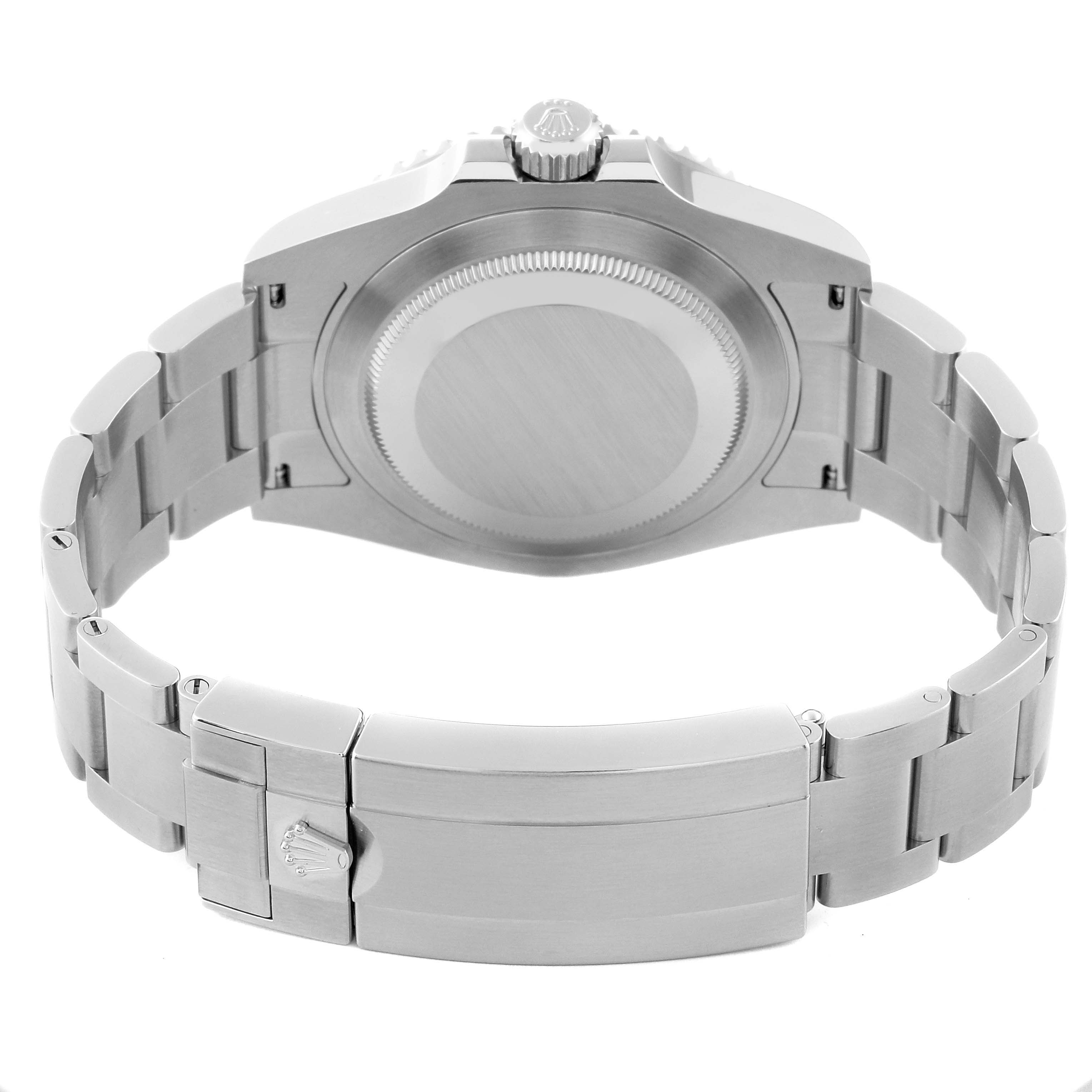 The image shows the back of a Rolex Submariner 126610LN Men
s Stainless Steel Black Dial 126610LN Men
s Stainless Steel Black Dial watch, highlighting its case back, crown, and bracelet clasp.