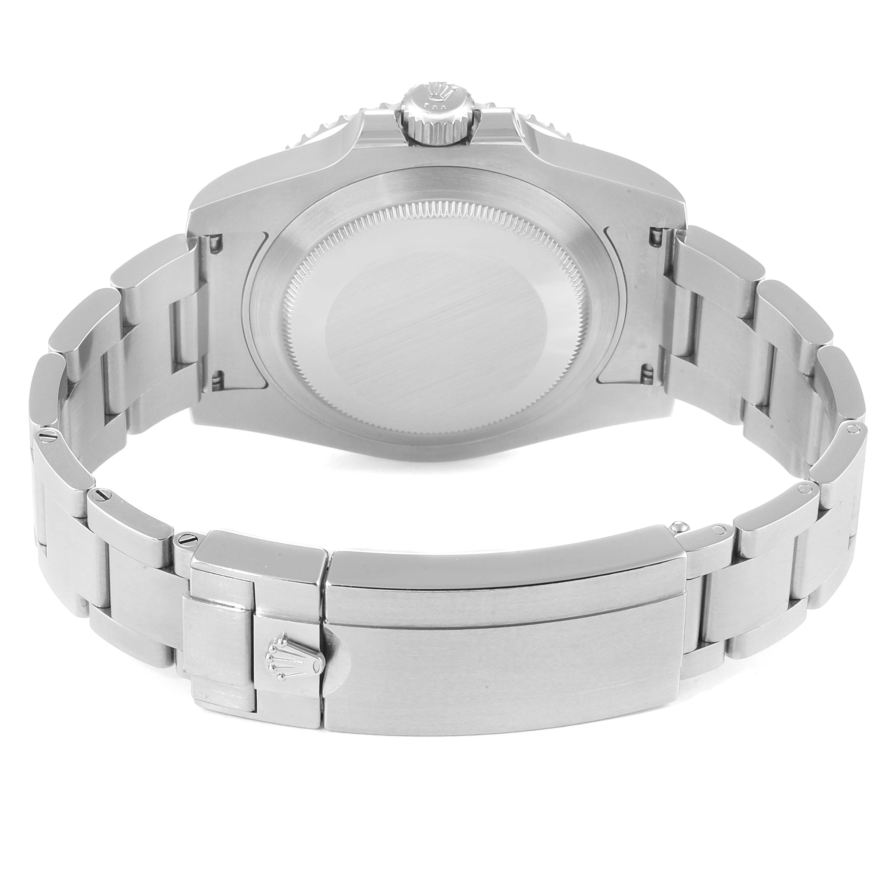 The image shows the back case and bracelet of a Rolex Submariner 116610LV Men
s Stainless Steel Green Dial 116610LV Men
s Stainless Steel Green Dial watch from a rear angle.