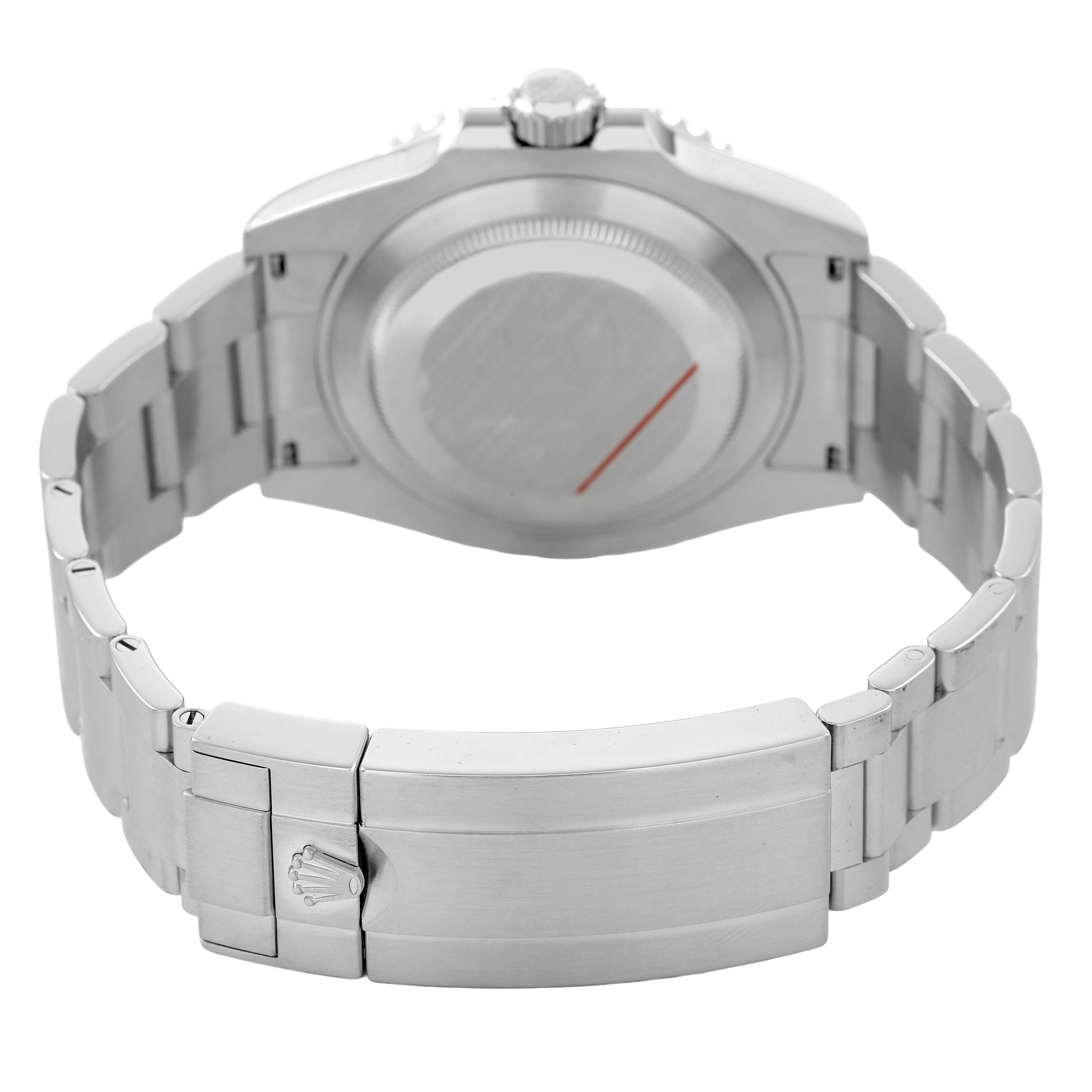 The image shows the back view of a Rolex Submariner 124060 Men's Stainless Steel Black Dial, highlighting its bracelet and clasp.