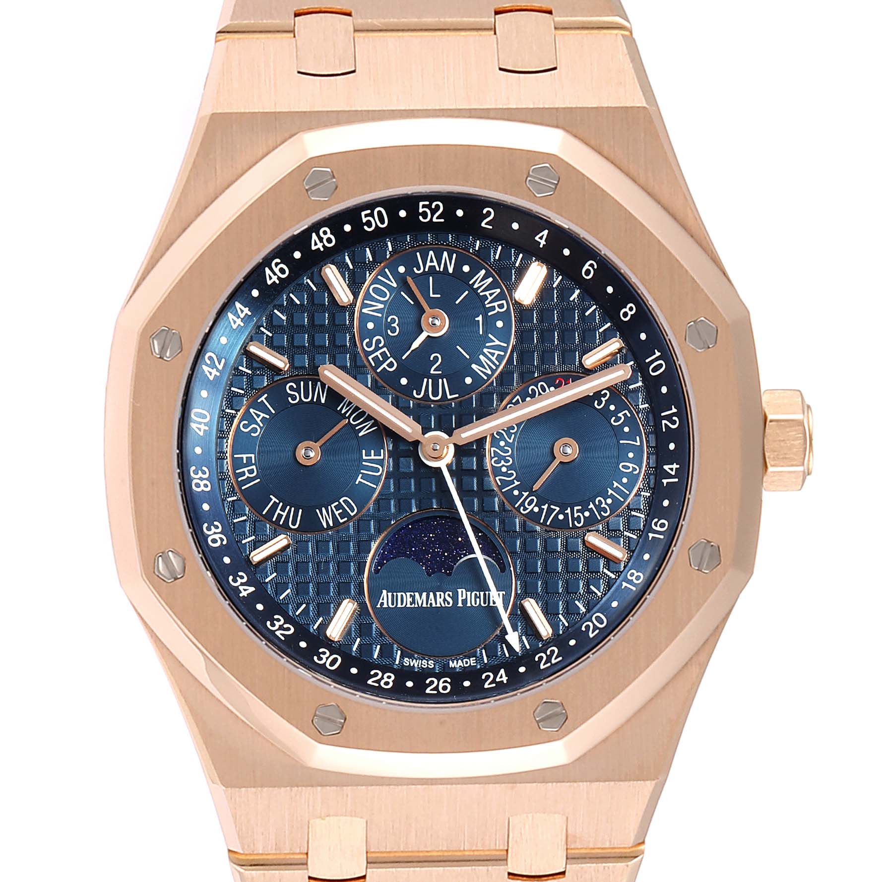 Audemars Piguet Royal Oak Perpetual Calendar Blue Dial Rose Gold Watch 