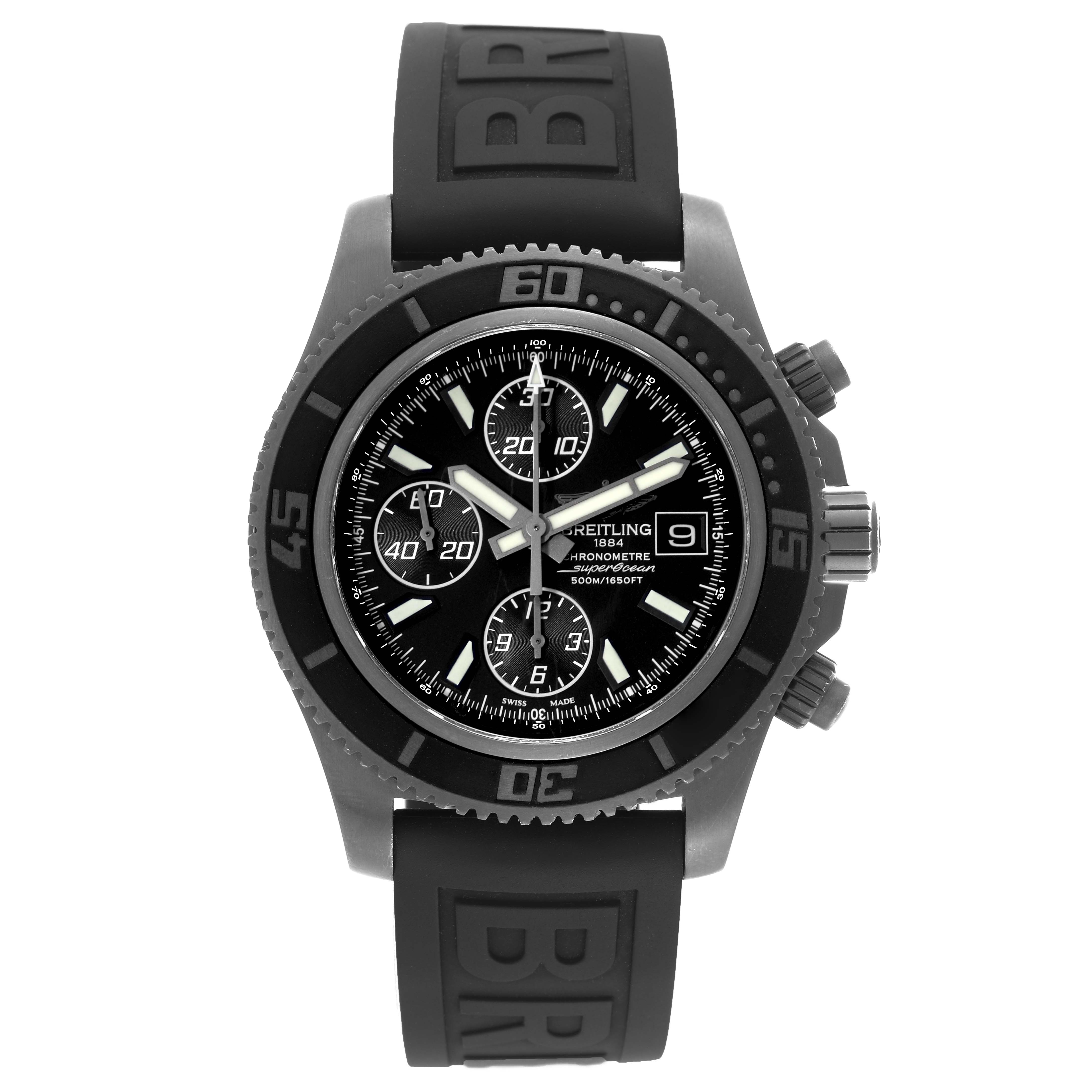 The image shows a front view of the Breitling Limited Series watch featuring its face, bezel, and rubber strap.