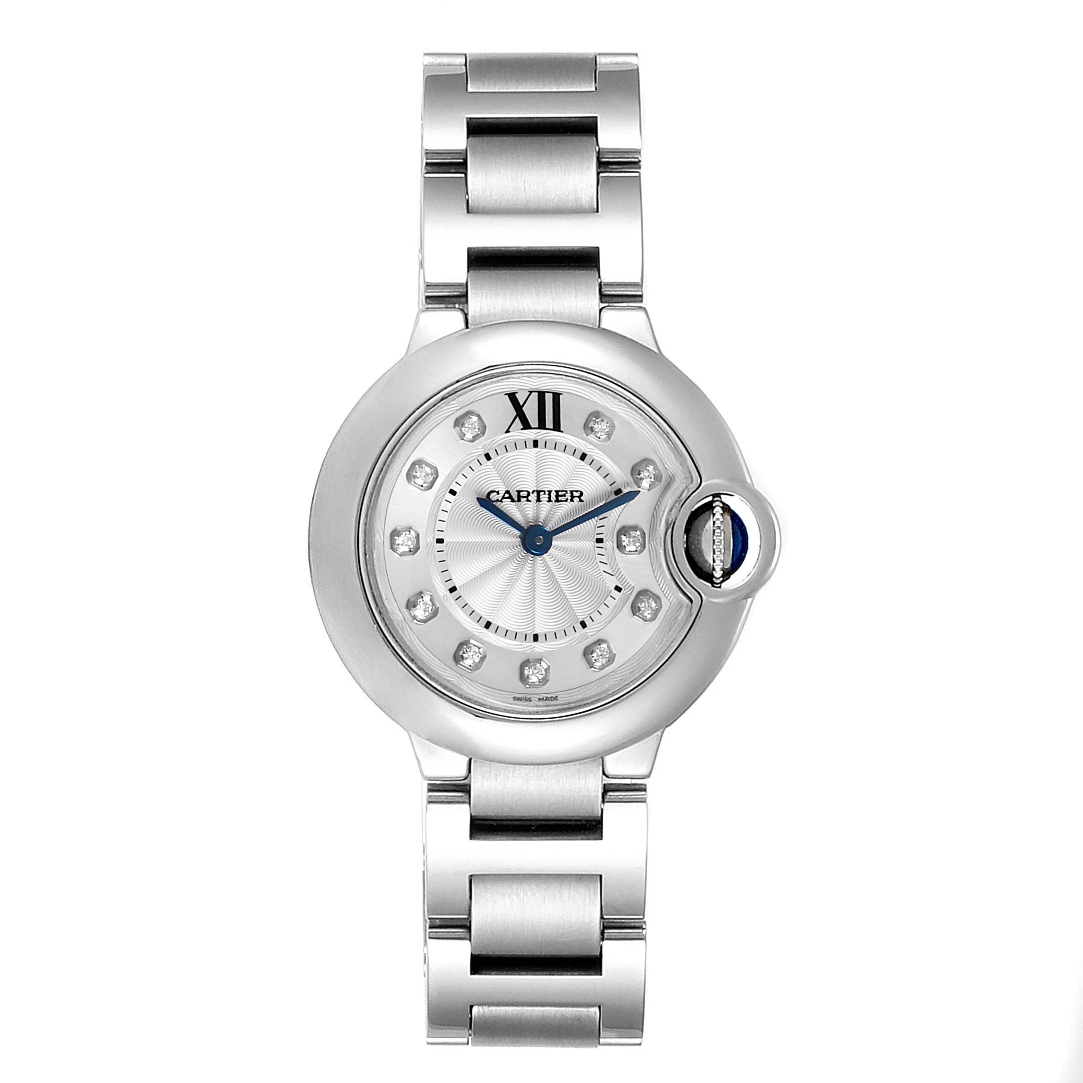 Cartier Ballon Bleu Diamond Dial Steel Ladies Watch WE902073 Box Papers ...