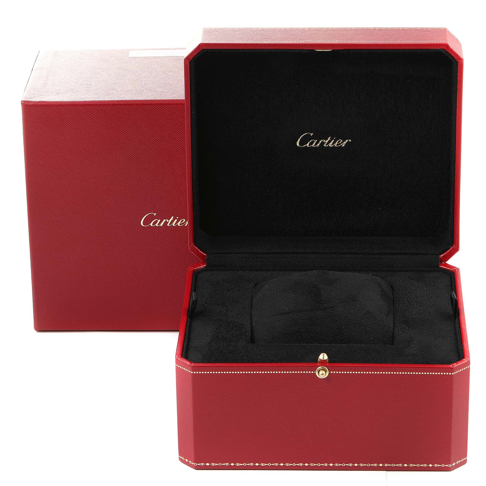 The image shows the open presentation box for the Cartier Tank Anglaise WJTA0004 Women
s Rose Gold Silver Dial WJTA0004 Women
s Rose Gold Silver Dial model watch, along with its outer box.