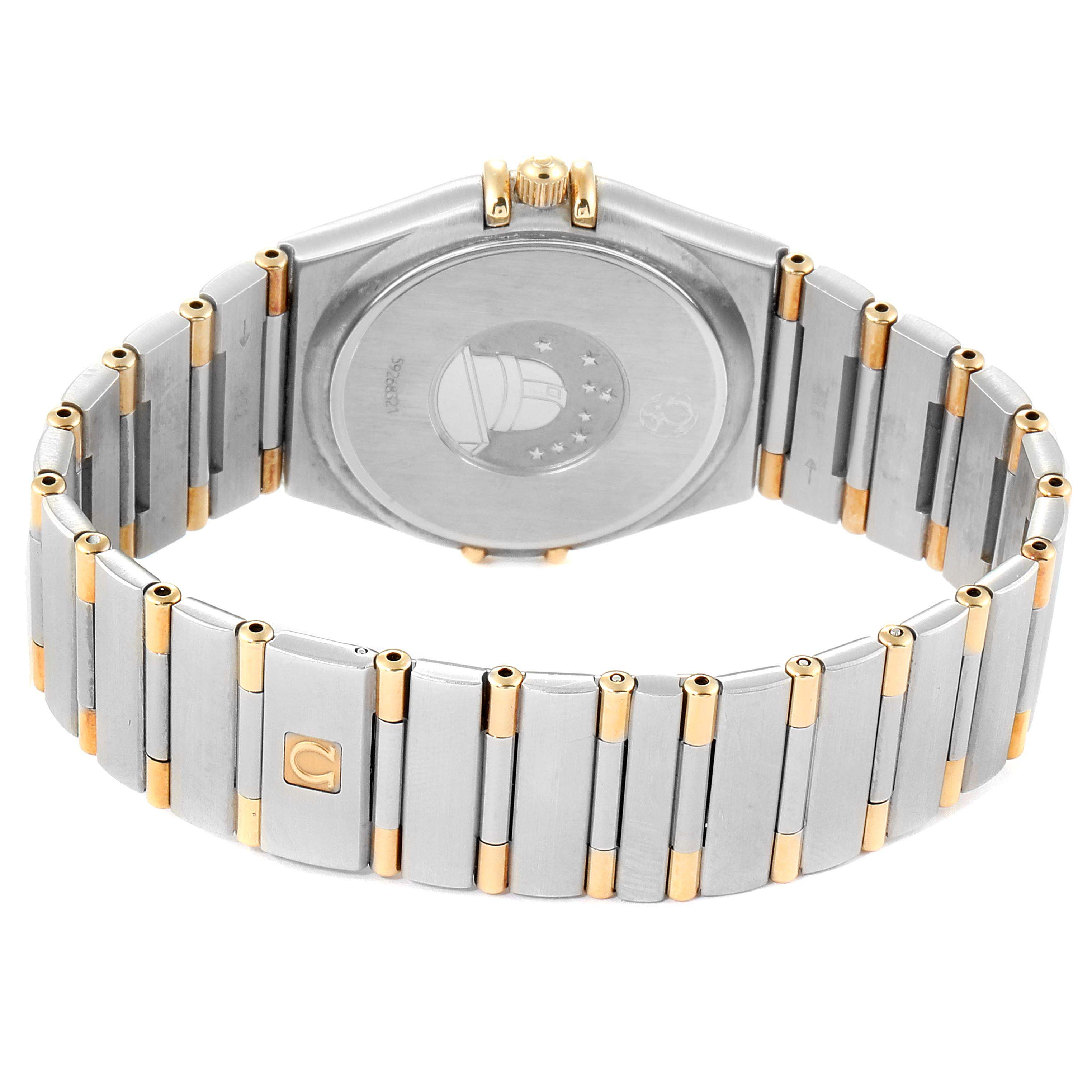 This image shows the back case and bracelet of the Omega Constellation 1312.30.00 Men's Steel and Gold (two tone) Silver Dial 1312.30.00 Men's Steel and Gold (two tone) Silver Dial watch, viewed from the rear.