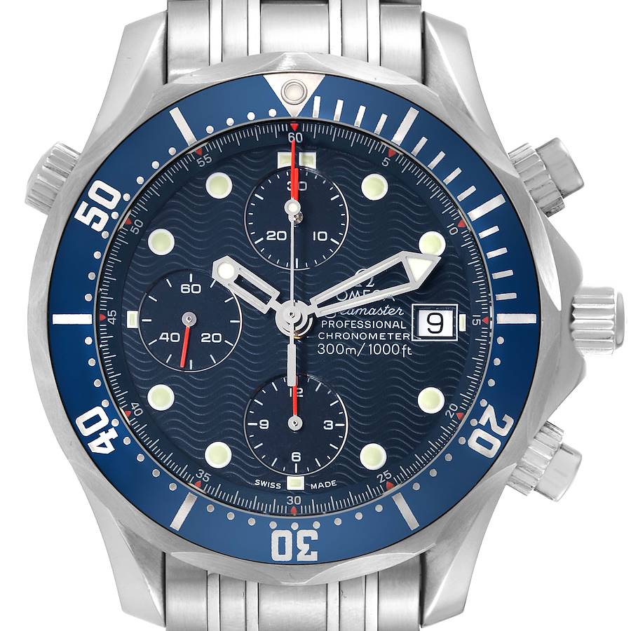 Omega Seamaster Blue Dial Chronograph Steel Mens Watch 2599.80.00 Card SwissWatchExpo